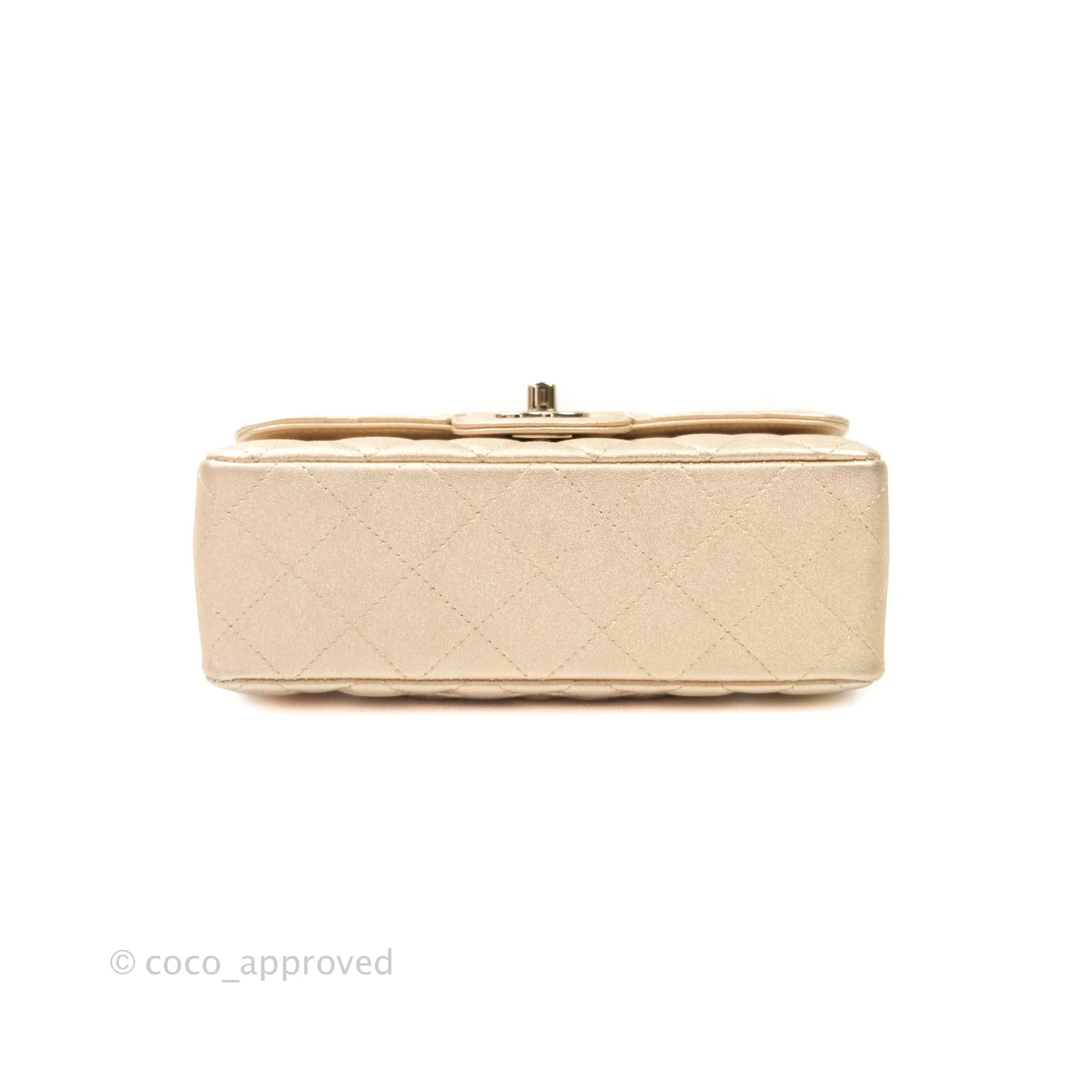 Chanel Quilted Mini Rectangular Metallic Champagne Gold Lambskin Gold Hardware