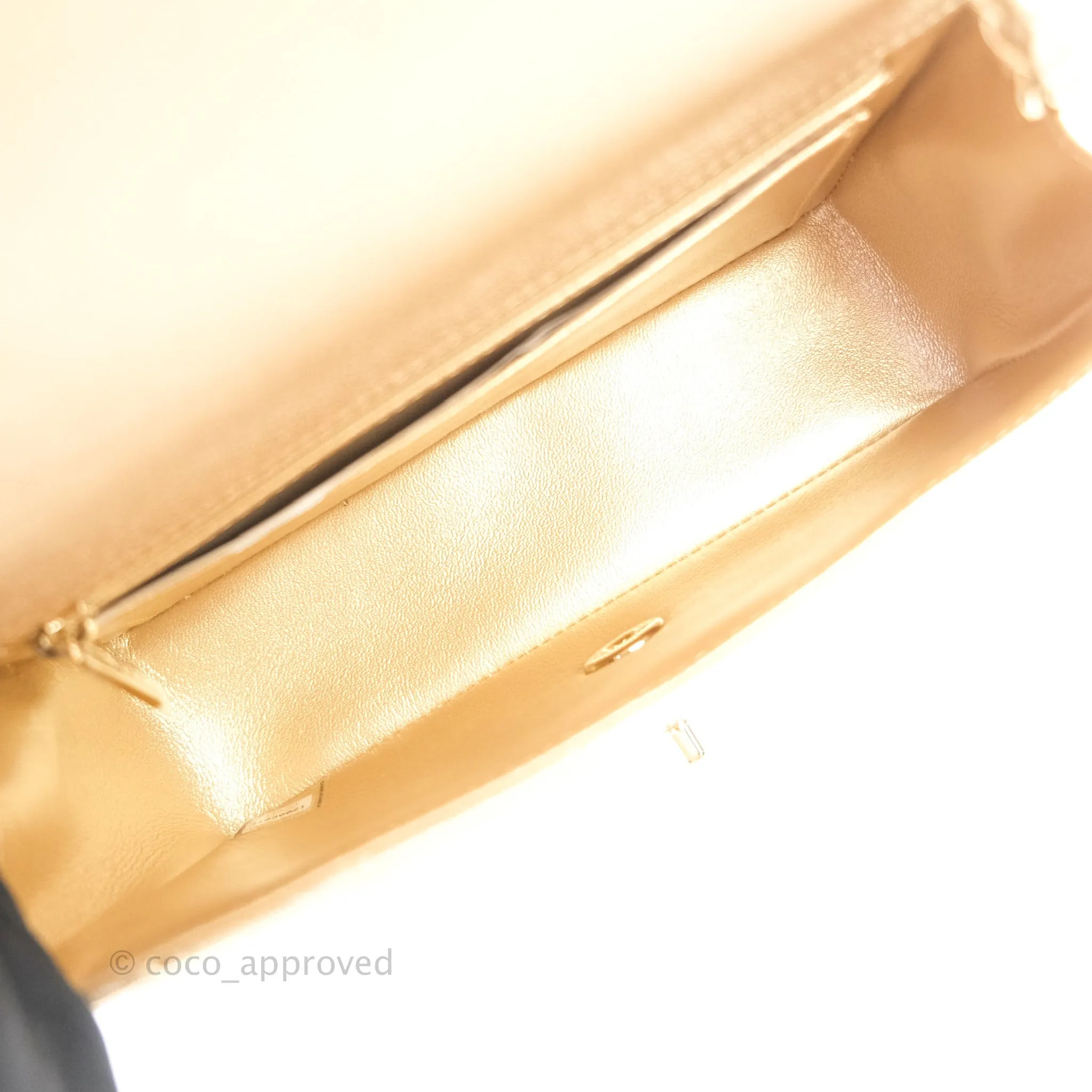 Chanel Quilted Mini Rectangular Metallic Champagne Gold Lambskin Gold Hardware