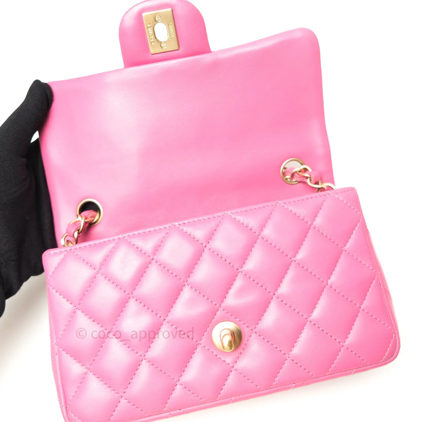 Chanel Quilted Mini Rectangular Pink Lambskin Gold Hardware