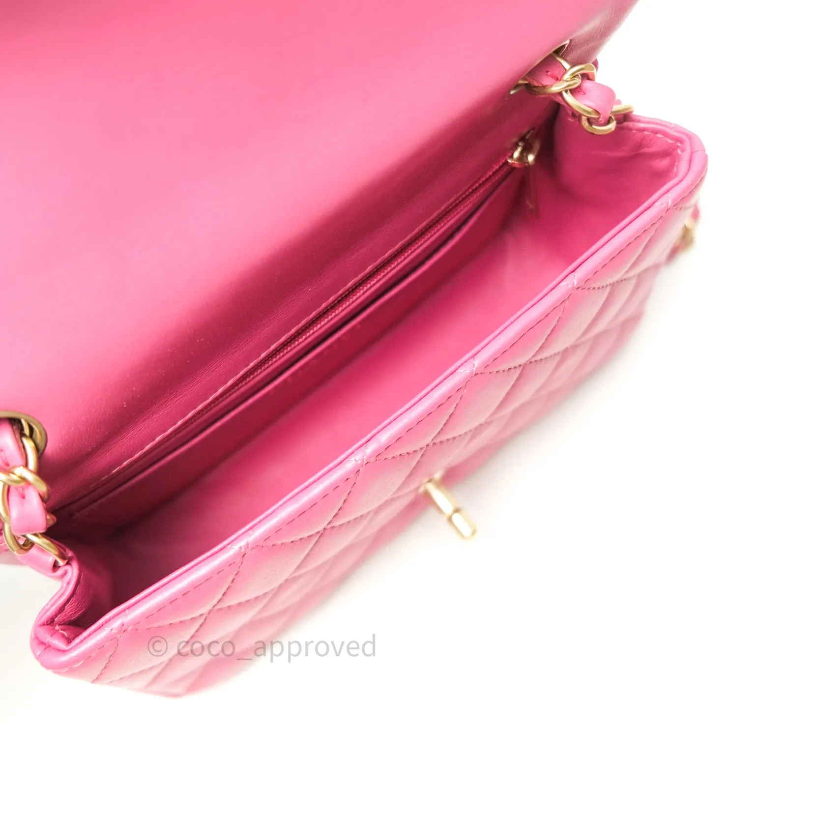 Chanel Quilted Mini Rectangular Pink Lambskin Gold Hardware