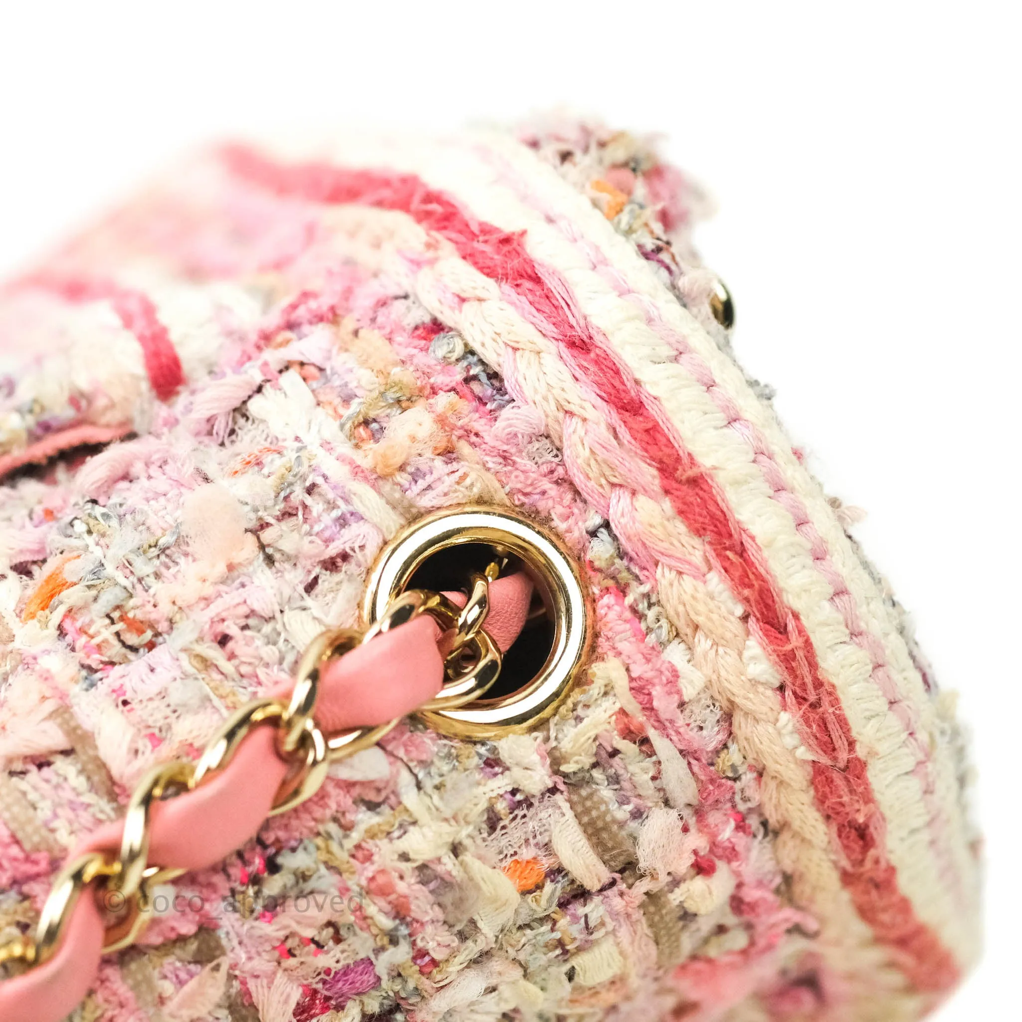 Chanel Quilted Mini Rectangular Pink Tweed Gold Hardware