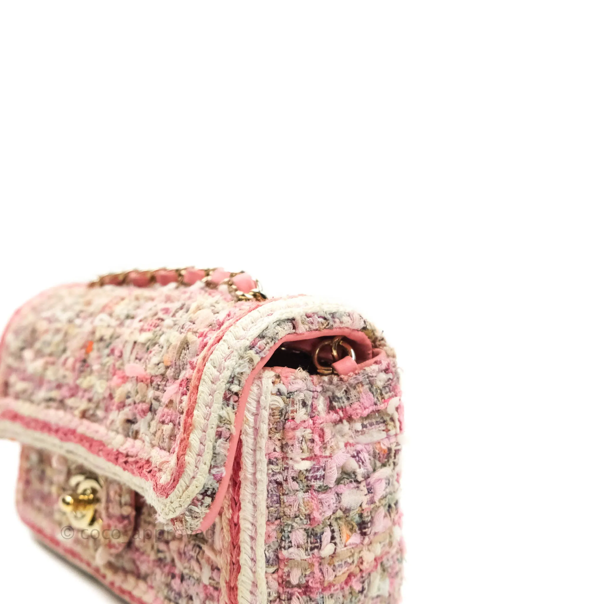 Chanel Quilted Mini Rectangular Pink Tweed Gold Hardware