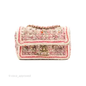 Chanel Quilted Mini Rectangular Pink Tweed Gold Hardware