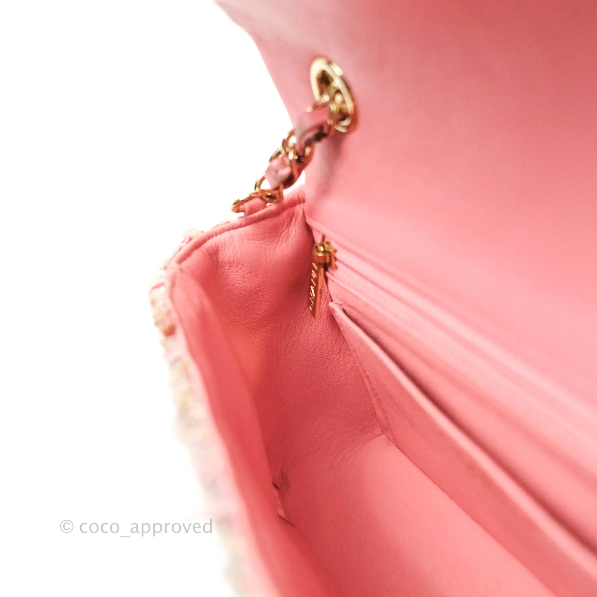 Chanel Quilted Mini Rectangular Pink Tweed Gold Hardware