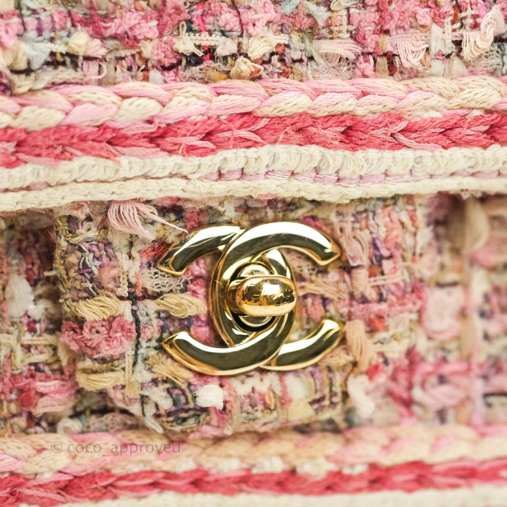 Chanel Quilted Mini Rectangular Pink Tweed Gold Hardware