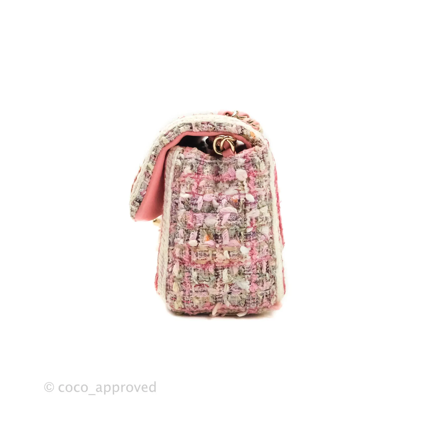 Chanel Quilted Mini Rectangular Pink Tweed Gold Hardware