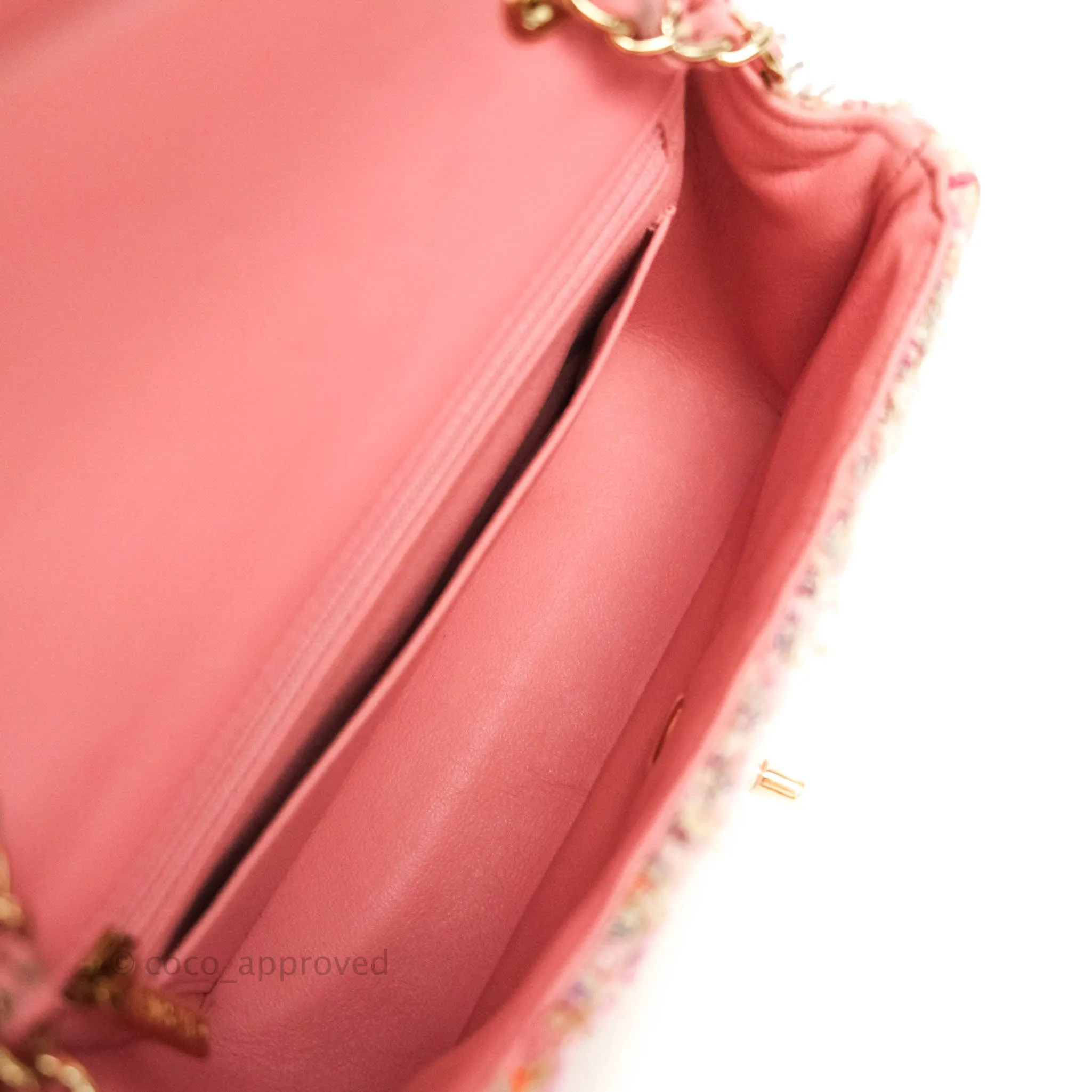 Chanel Quilted Mini Rectangular Pink Tweed Gold Hardware