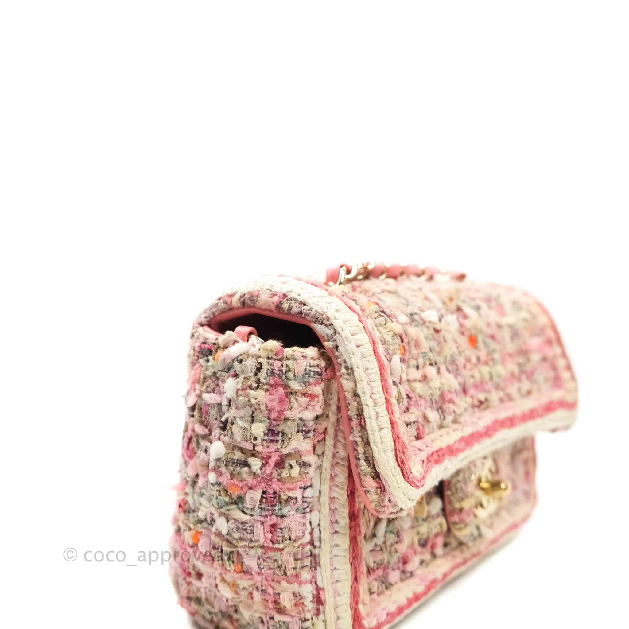 Chanel Quilted Mini Rectangular Pink Tweed Gold Hardware