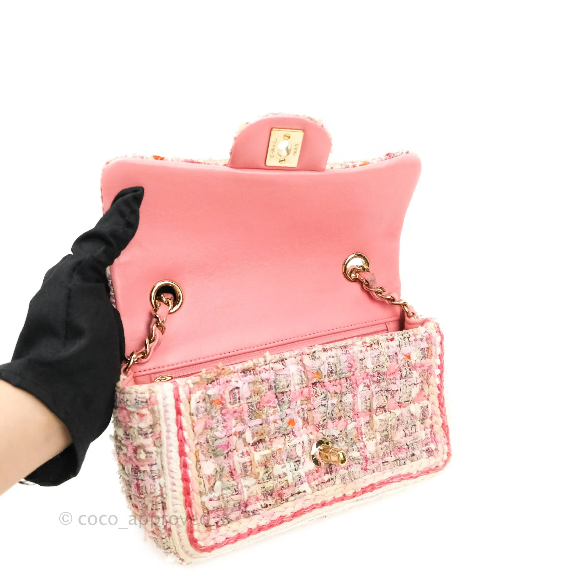 Chanel Quilted Mini Rectangular Pink Tweed Gold Hardware