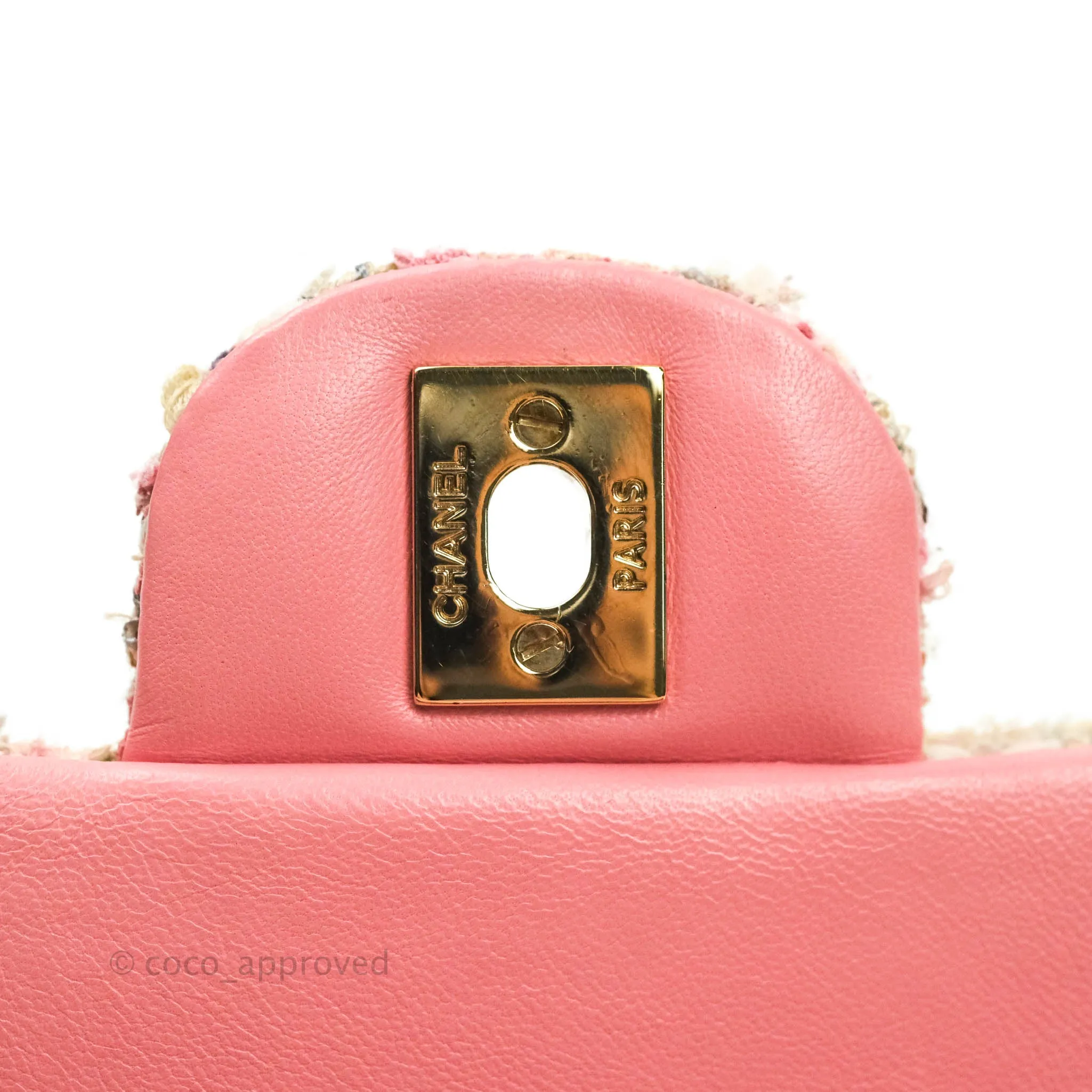 Chanel Quilted Mini Rectangular Pink Tweed Gold Hardware