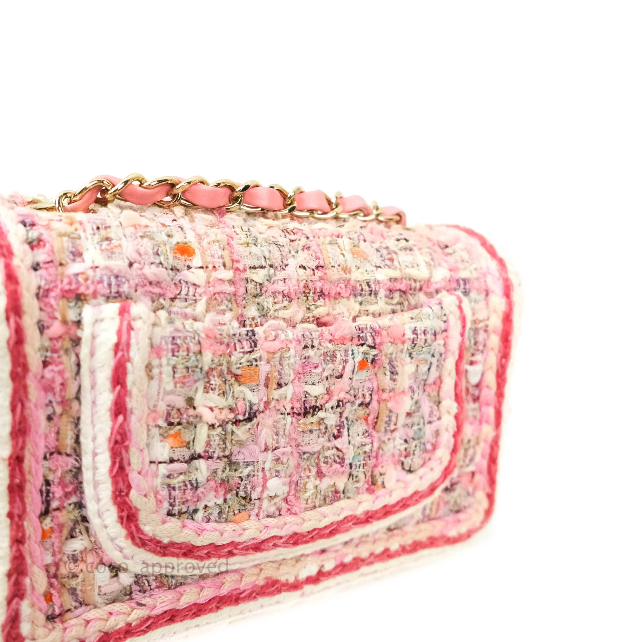 Chanel Quilted Mini Rectangular Pink Tweed Gold Hardware