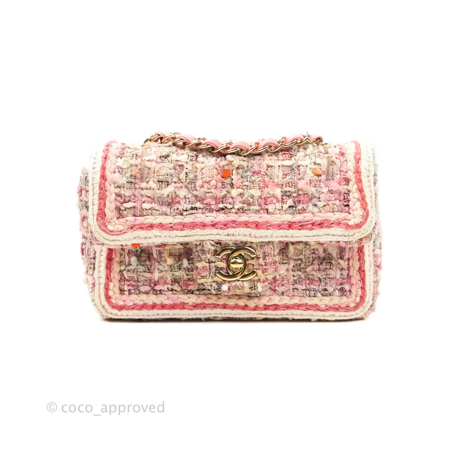 Chanel Quilted Mini Rectangular Pink Tweed Gold Hardware