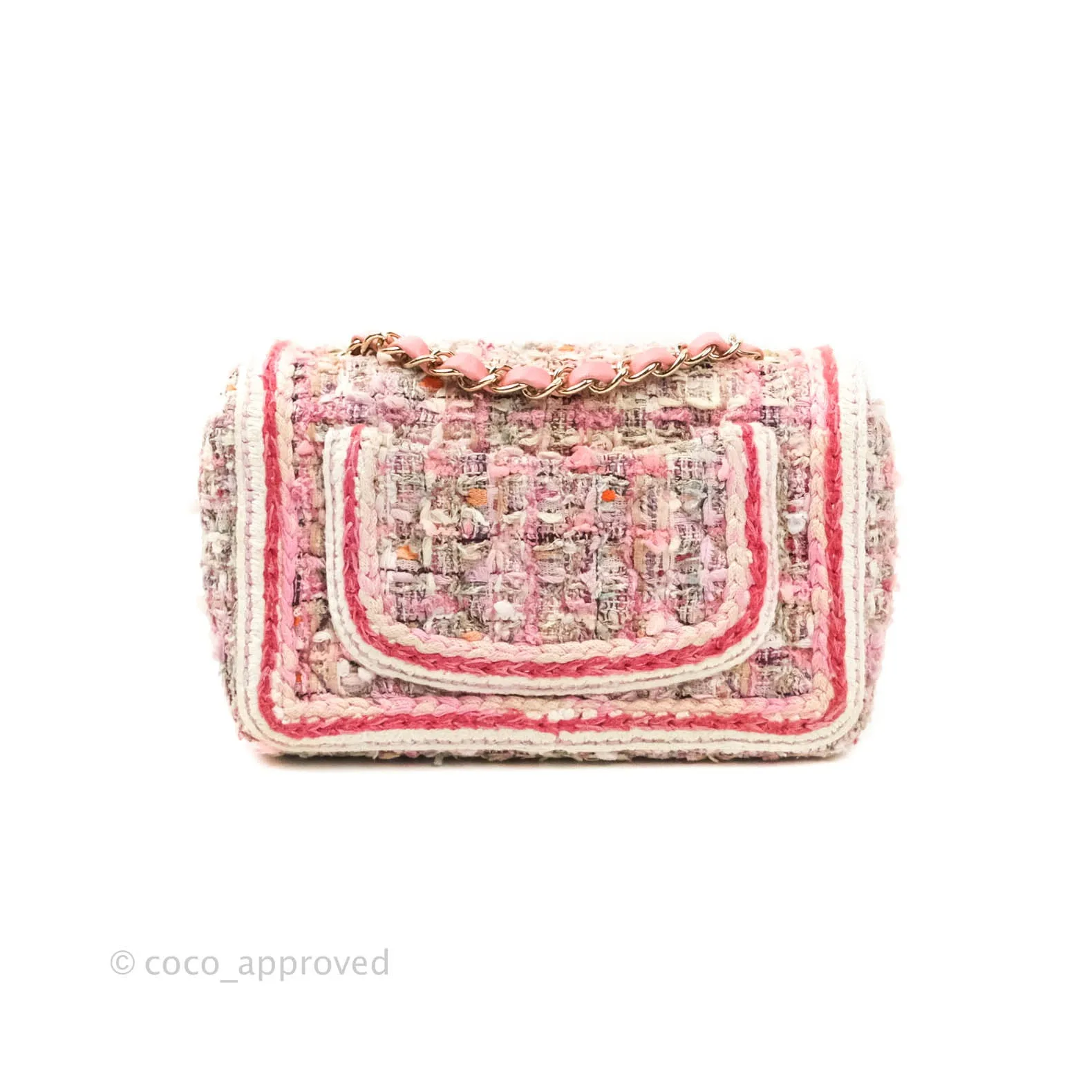 Chanel Quilted Mini Rectangular Pink Tweed Gold Hardware