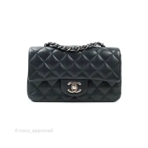 Chanel Quilted Mini Rectangular Very Dark Navy (Look Black) Caviar Ruthenium Hardware