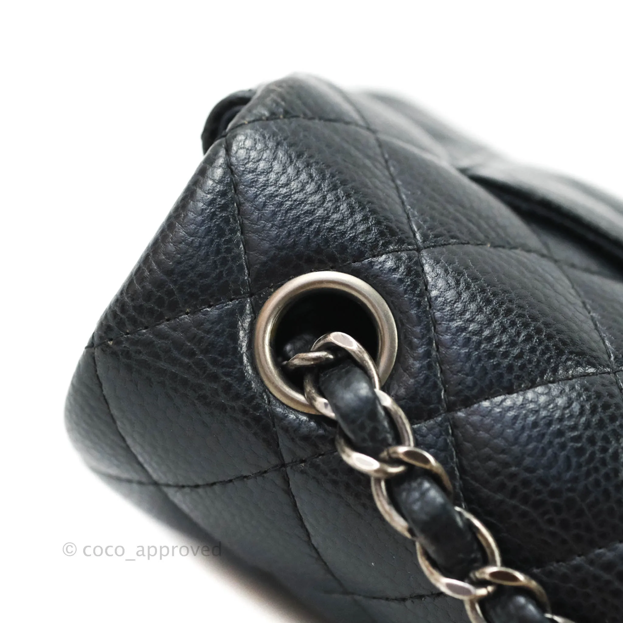 Chanel Quilted Mini Rectangular Very Dark Navy (Look Black) Caviar Ruthenium Hardware