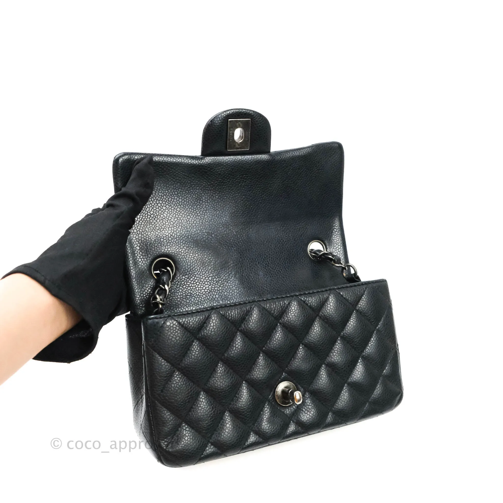 Chanel Quilted Mini Rectangular Very Dark Navy (Look Black) Caviar Ruthenium Hardware