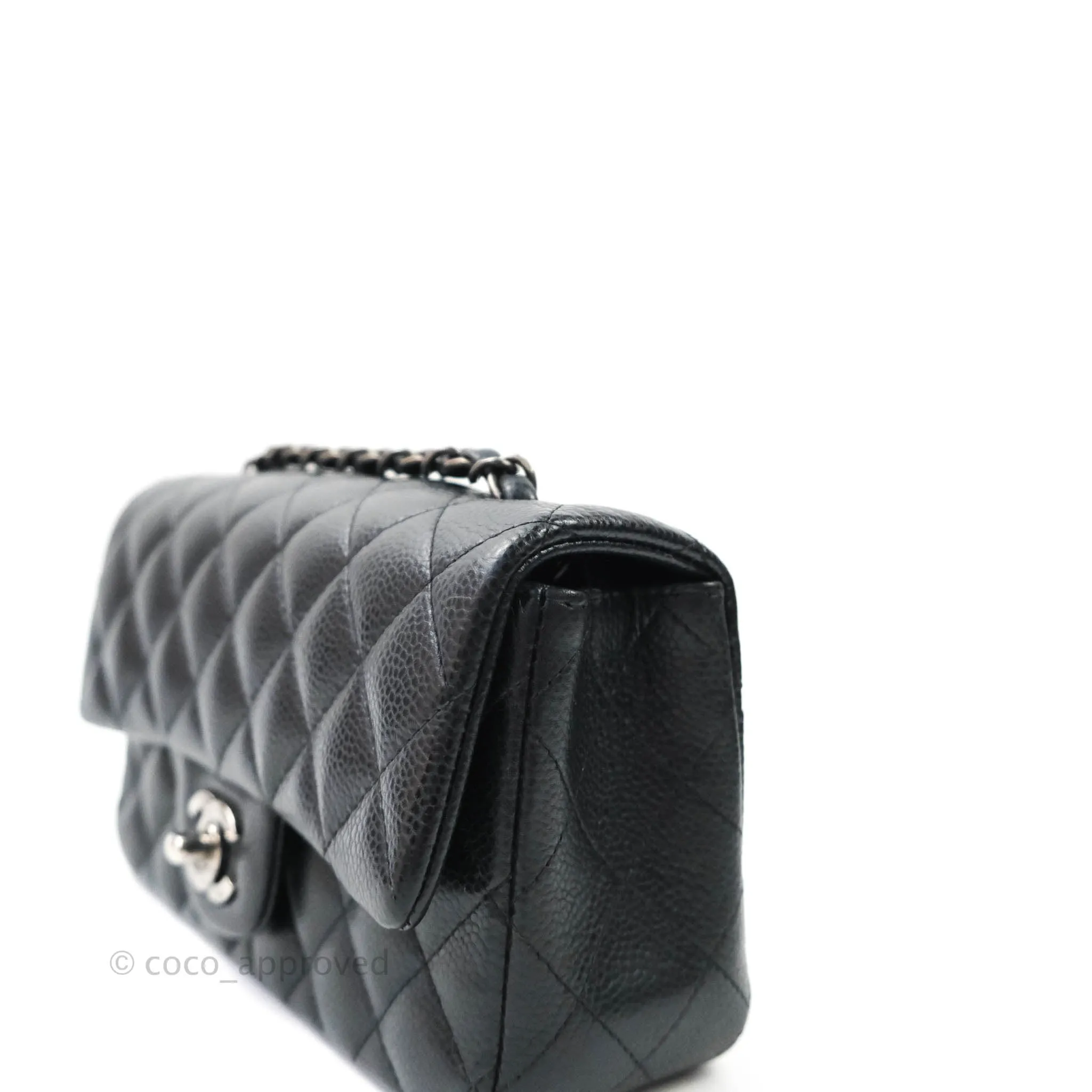 Chanel Quilted Mini Rectangular Very Dark Navy (Look Black) Caviar Ruthenium Hardware