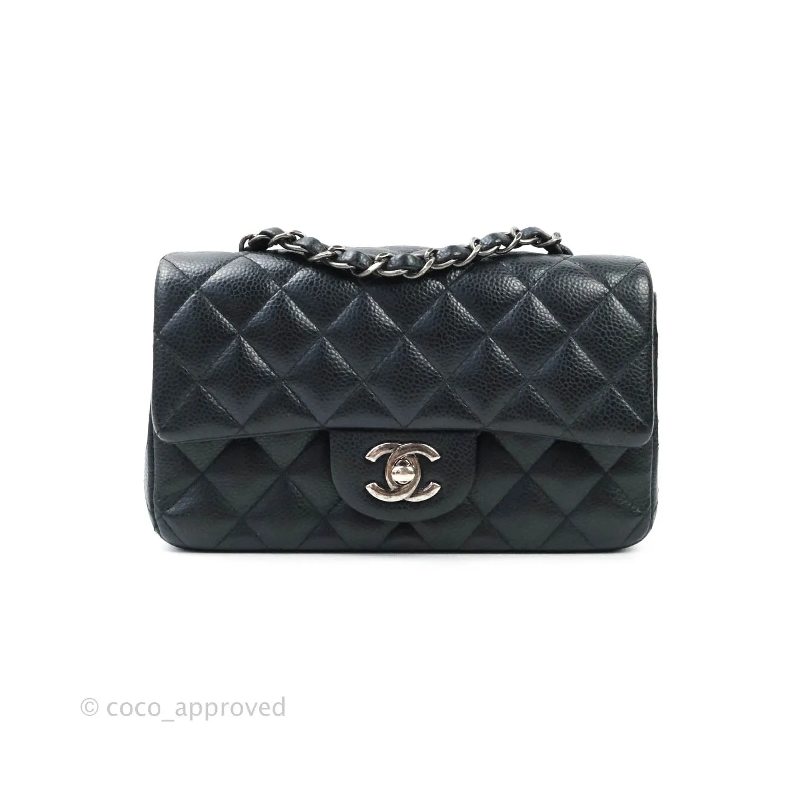Chanel Quilted Mini Rectangular Very Dark Navy (Look Black) Caviar Ruthenium Hardware