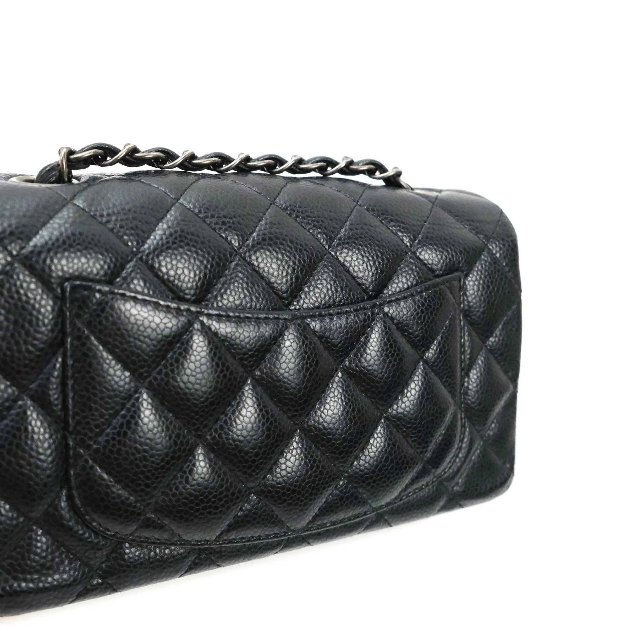 Chanel Quilted Mini Rectangular Very Dark Navy (Look Black) Caviar Ruthenium Hardware