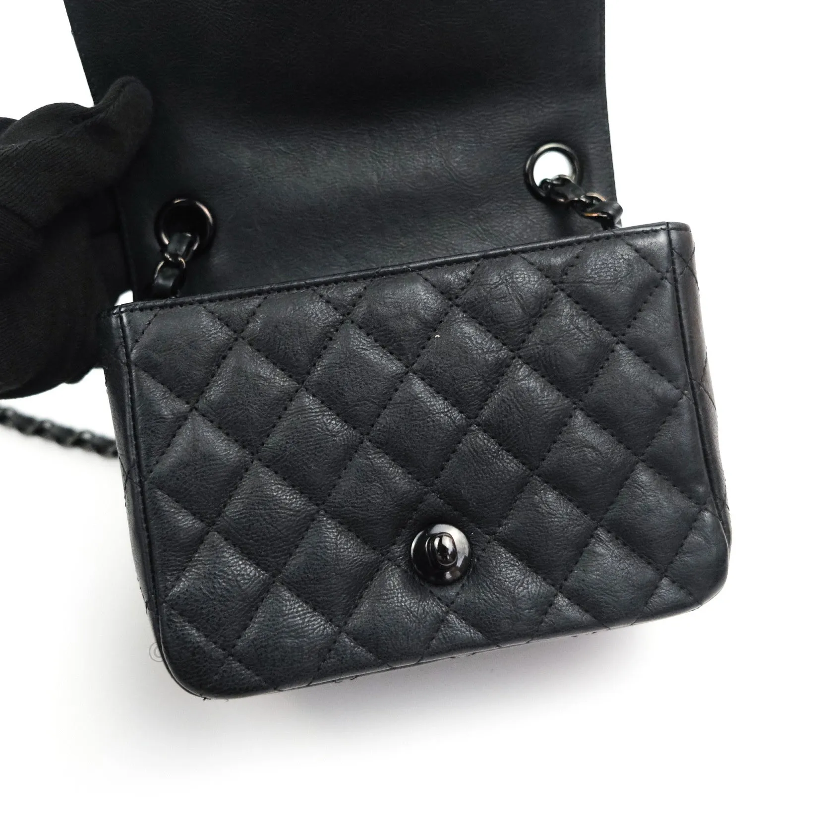 Chanel Quilted Mini Square Flap So Black Crumpled Calfskin