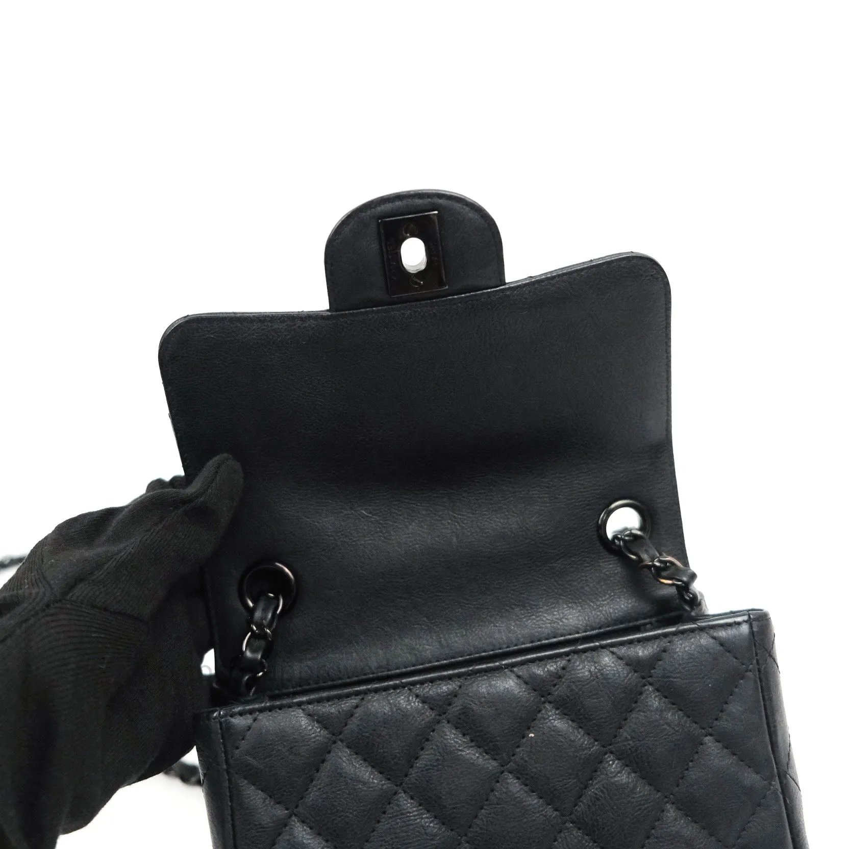 Chanel Quilted Mini Square Flap So Black Crumpled Calfskin