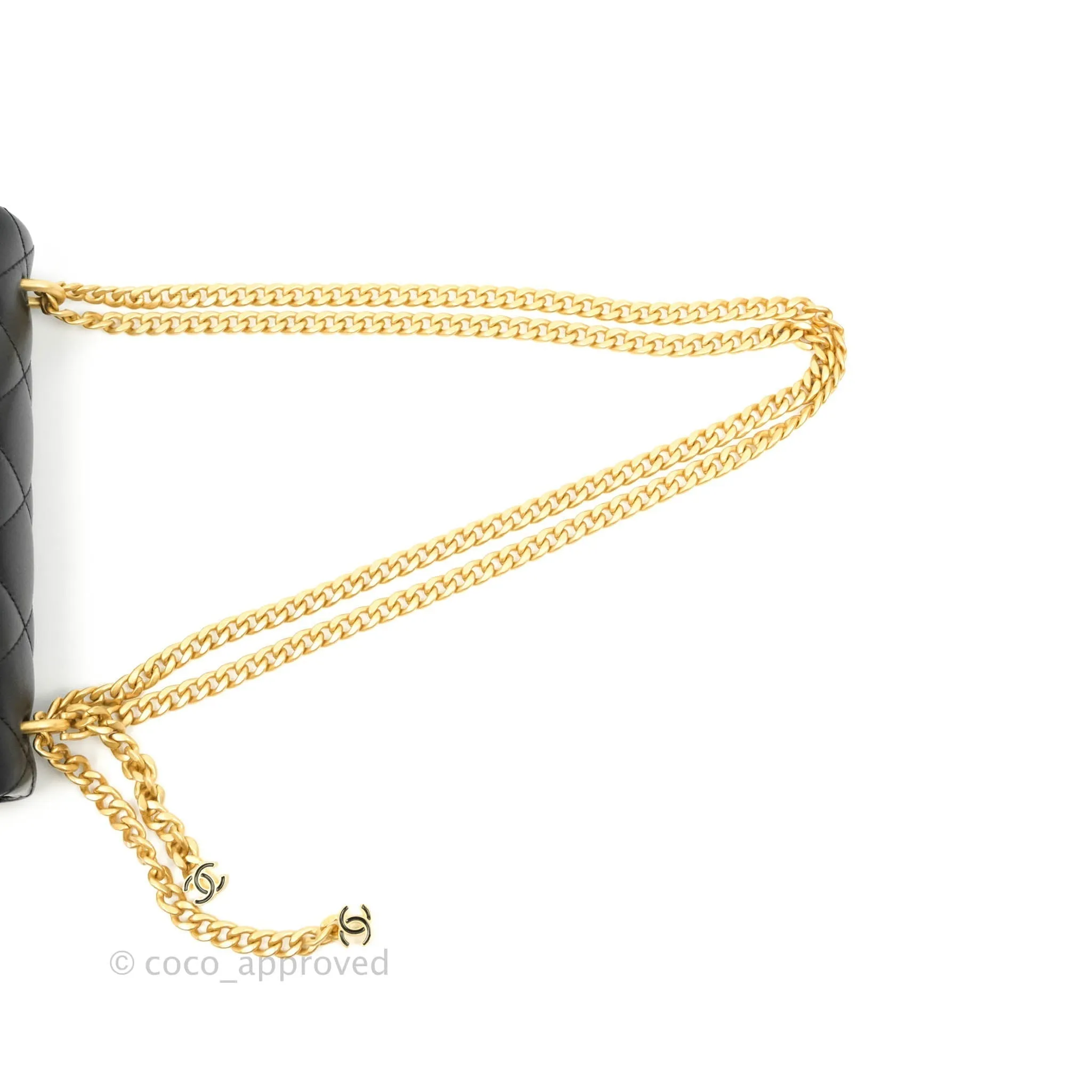 Chanel Quilted Pending CC Enamel Mini Square Flap Black Lambskin Aged Gold Hardware 22P