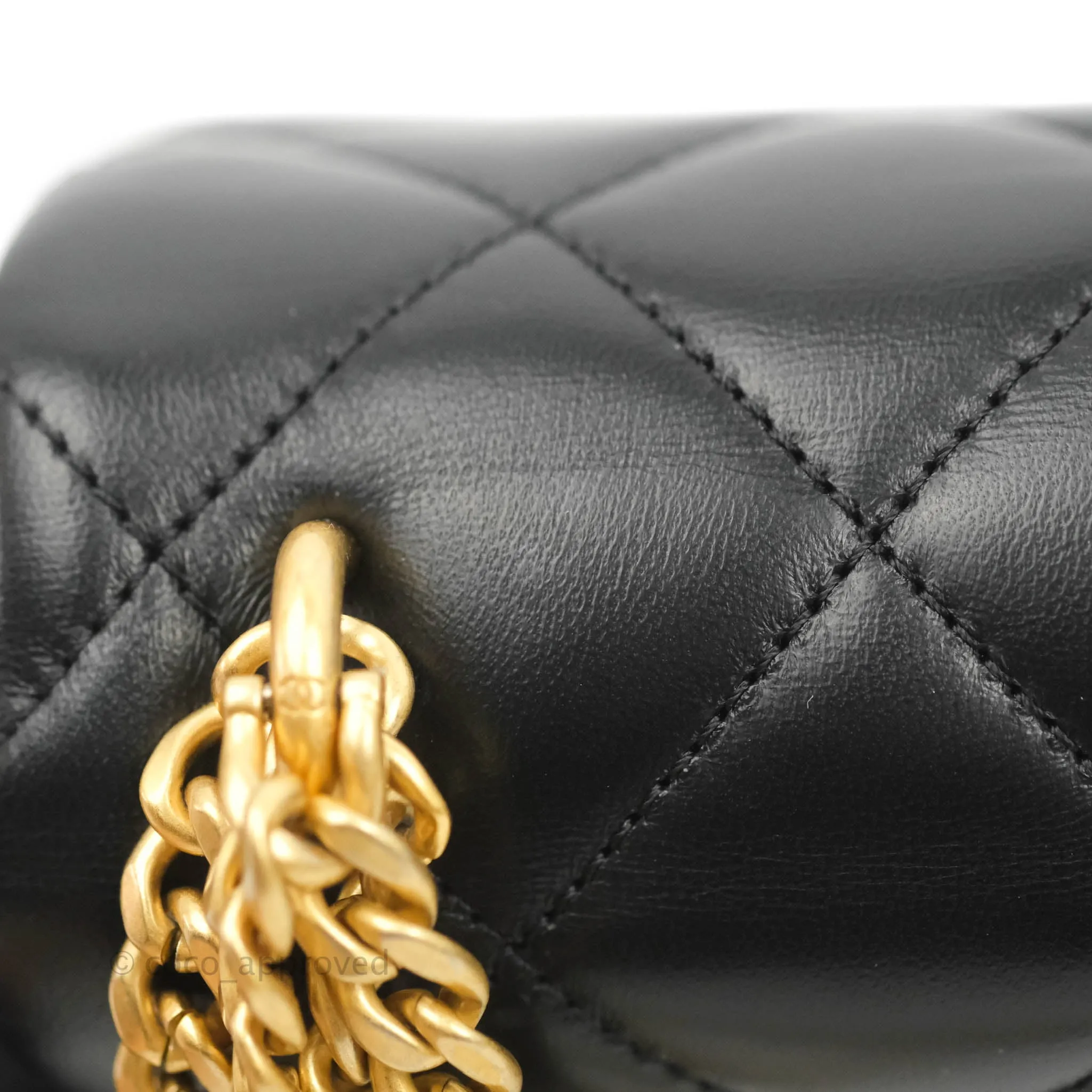 Chanel Quilted Pending CC Enamel Mini Square Flap Black Lambskin Aged Gold Hardware 22P