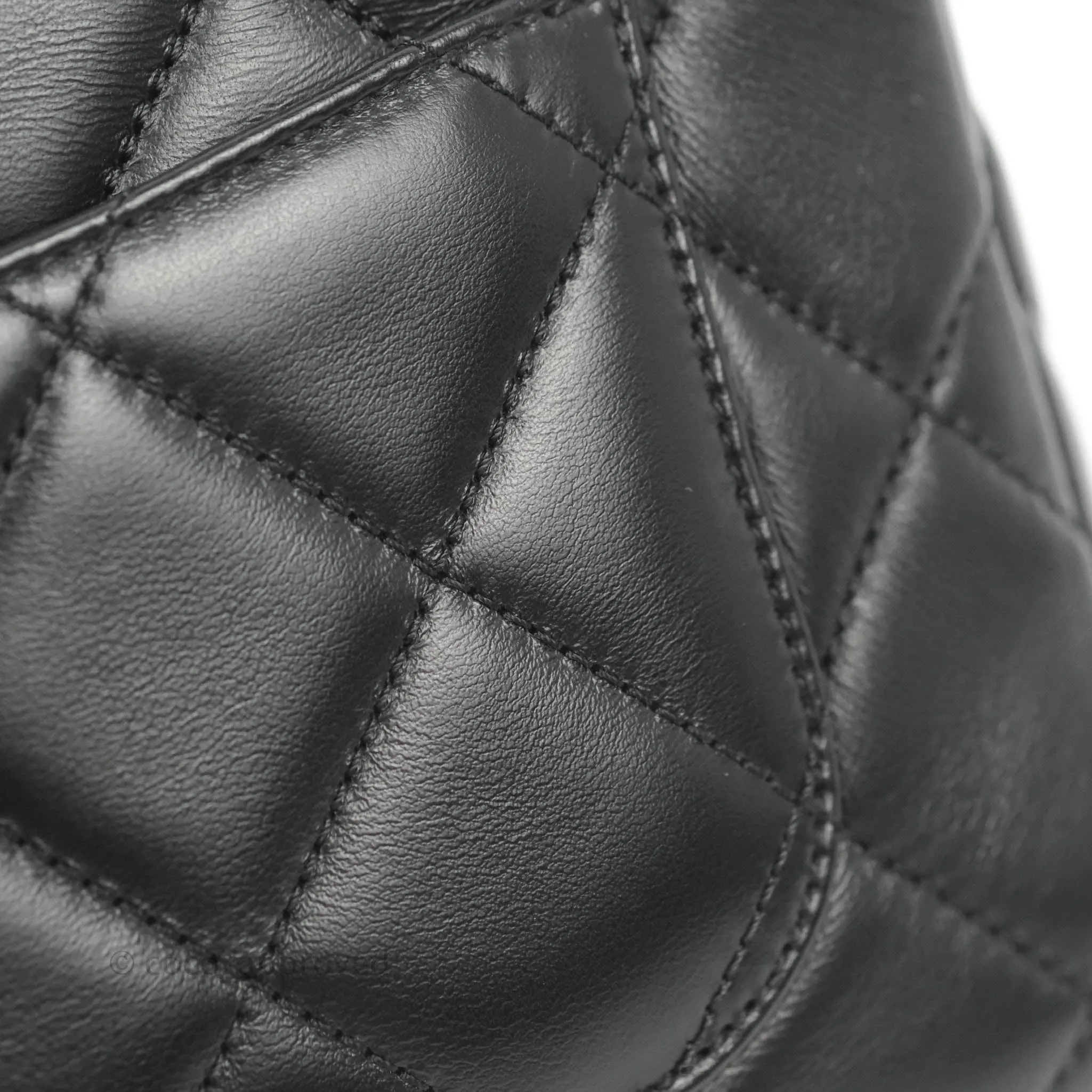 Chanel Quilted Pending CC Enamel Mini Square Flap Black Lambskin Aged Gold Hardware 22P