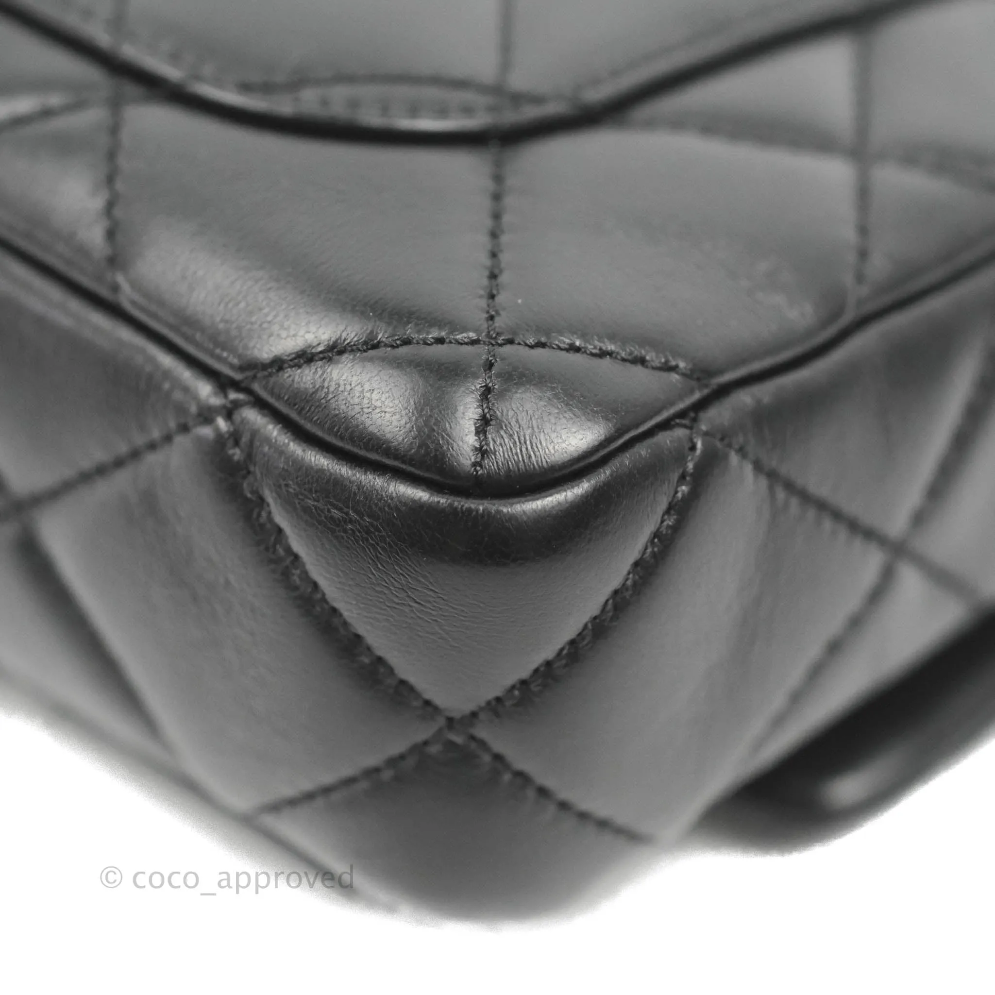 Chanel Quilted Pending CC Enamel Mini Square Flap Black Lambskin Aged Gold Hardware 22P