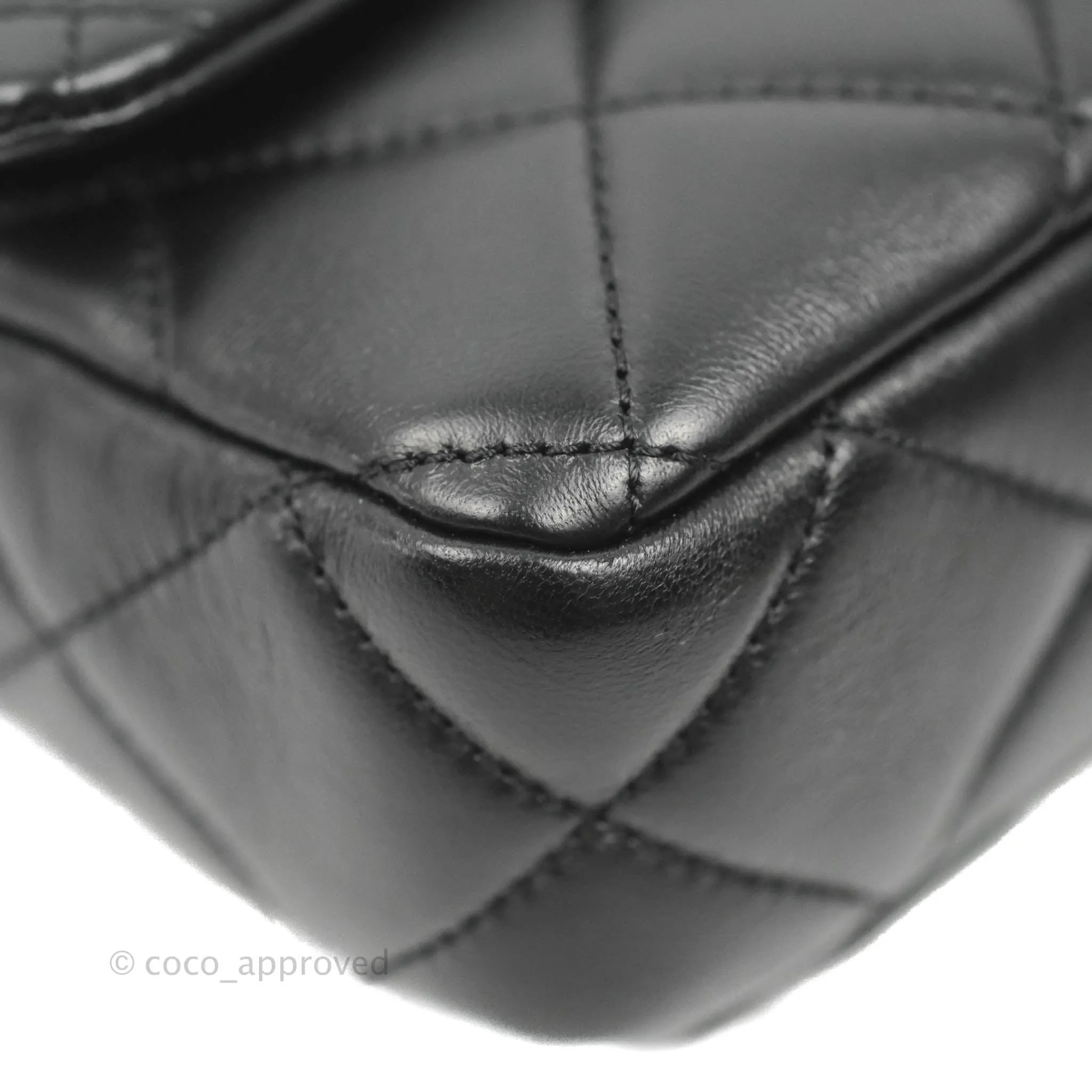 Chanel Quilted Pending CC Enamel Mini Square Flap Black Lambskin Aged Gold Hardware 22P