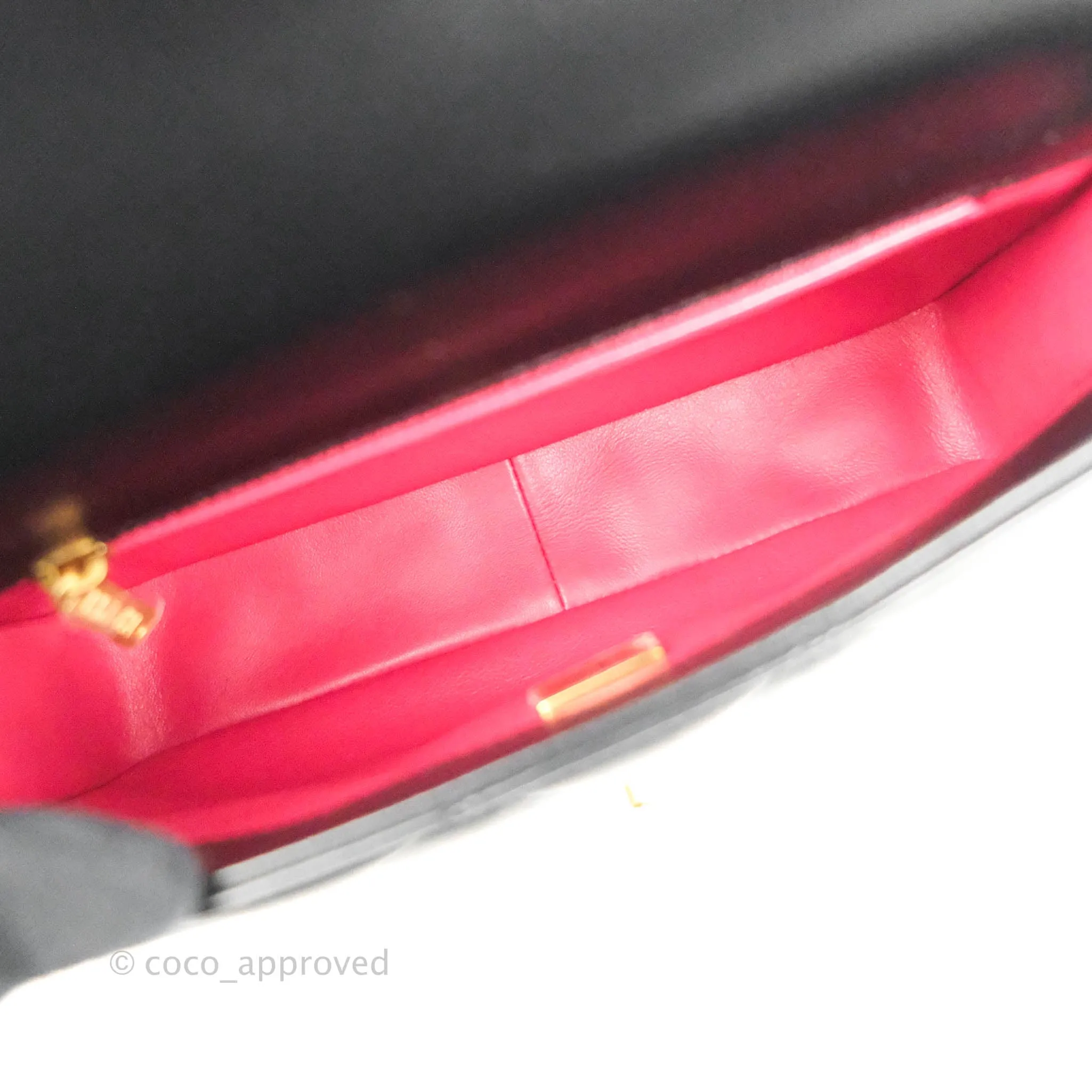 Chanel Quilted Pending CC Enamel Mini Square Flap Black Lambskin Aged Gold Hardware 22P