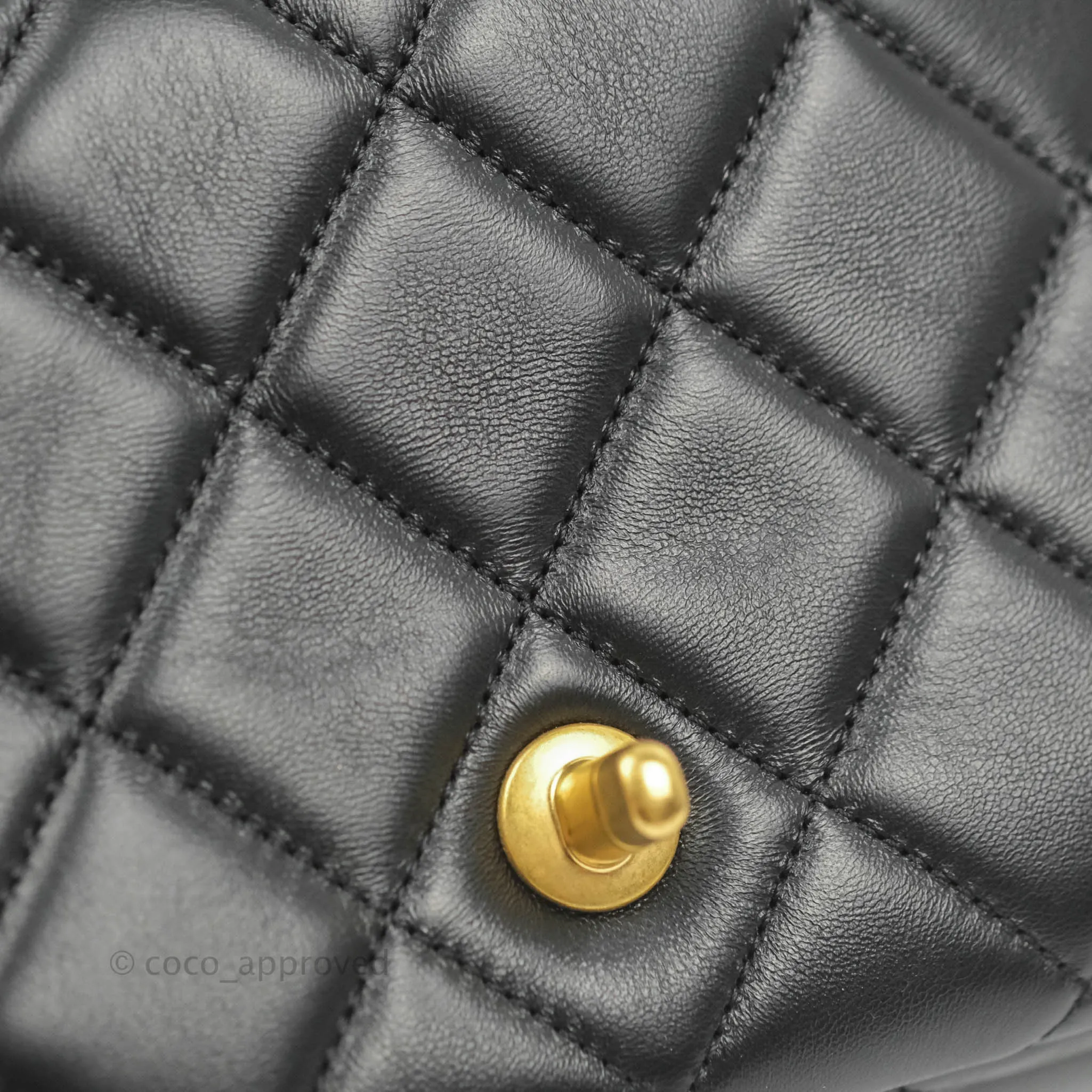 Chanel Quilted Pending CC Enamel Mini Square Flap Black Lambskin Aged Gold Hardware 22P
