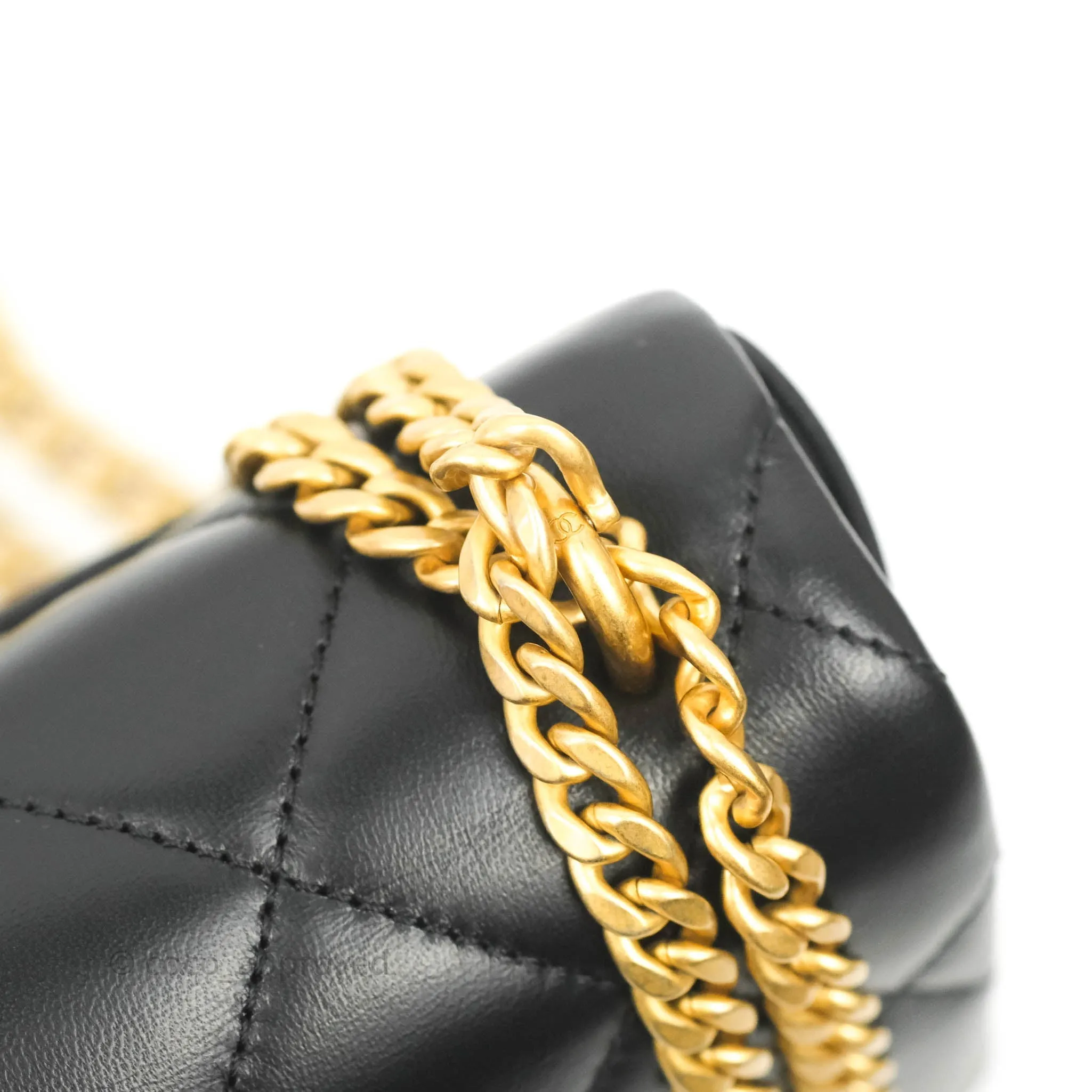 Chanel Quilted Pending CC Enamel Mini Square Flap Black Lambskin Aged Gold Hardware 22P