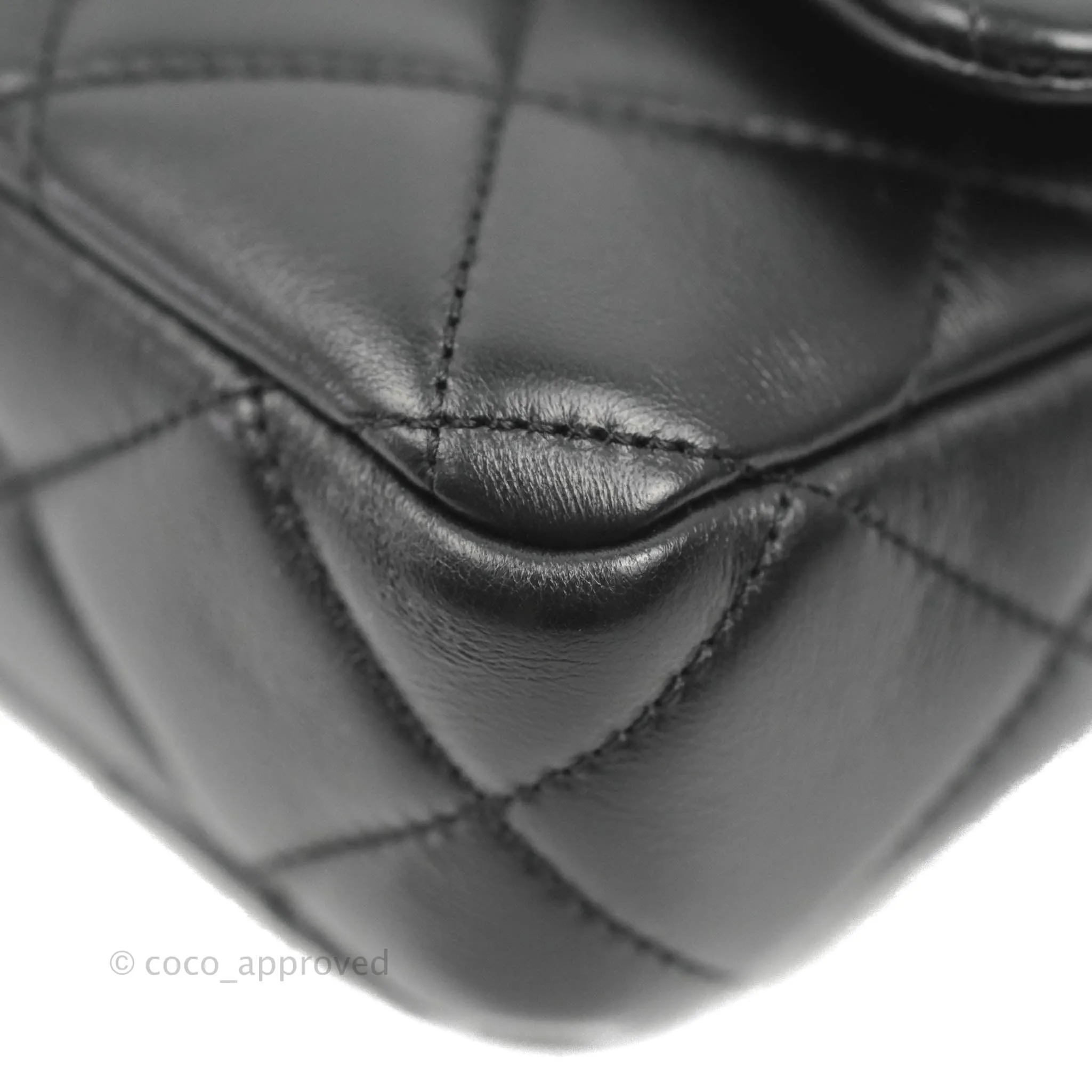 Chanel Quilted Pending CC Enamel Mini Square Flap Black Lambskin Aged Gold Hardware 22P