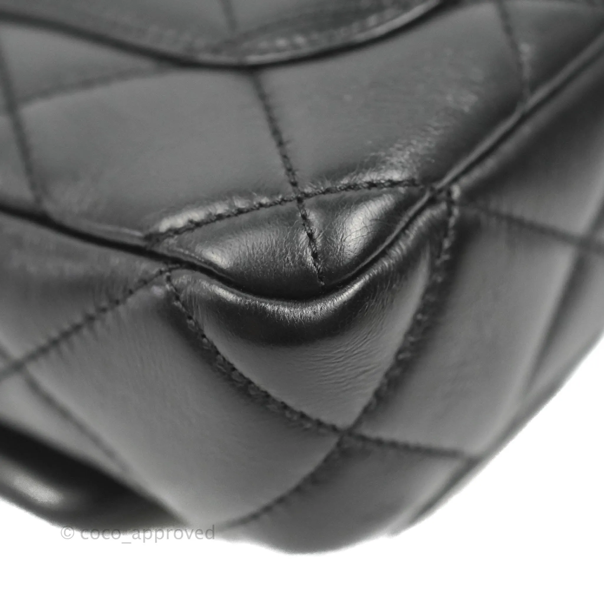 Chanel Quilted Pending CC Enamel Mini Square Flap Black Lambskin Aged Gold Hardware 22P