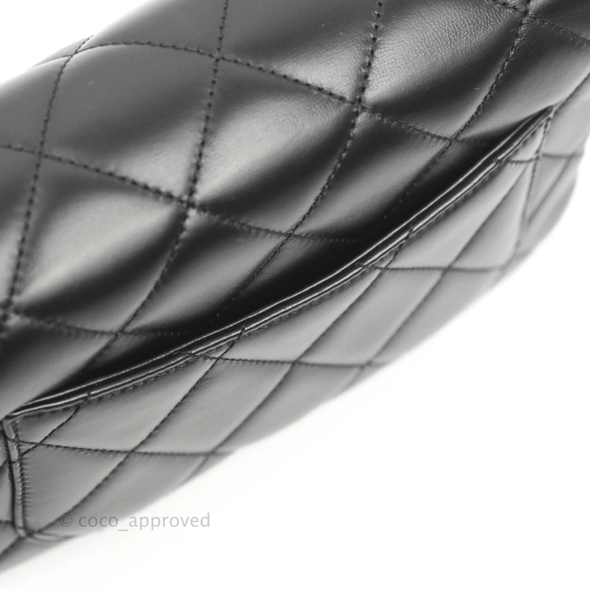 Chanel Quilted Pending CC Enamel Mini Square Flap Black Lambskin Aged Gold Hardware 22P