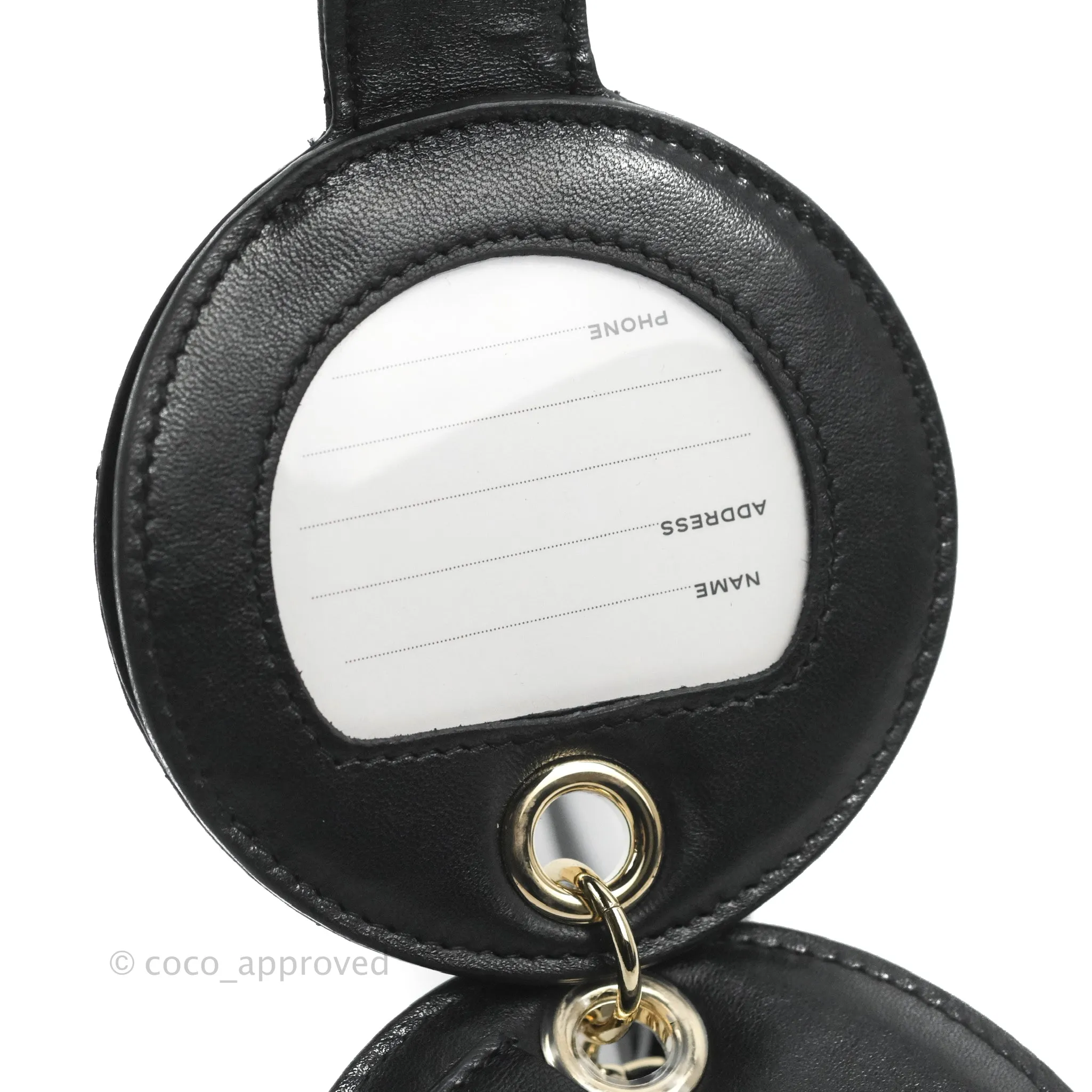 Chanel Quilted Round Luggage Tag Black Lambskin Gold Hardware