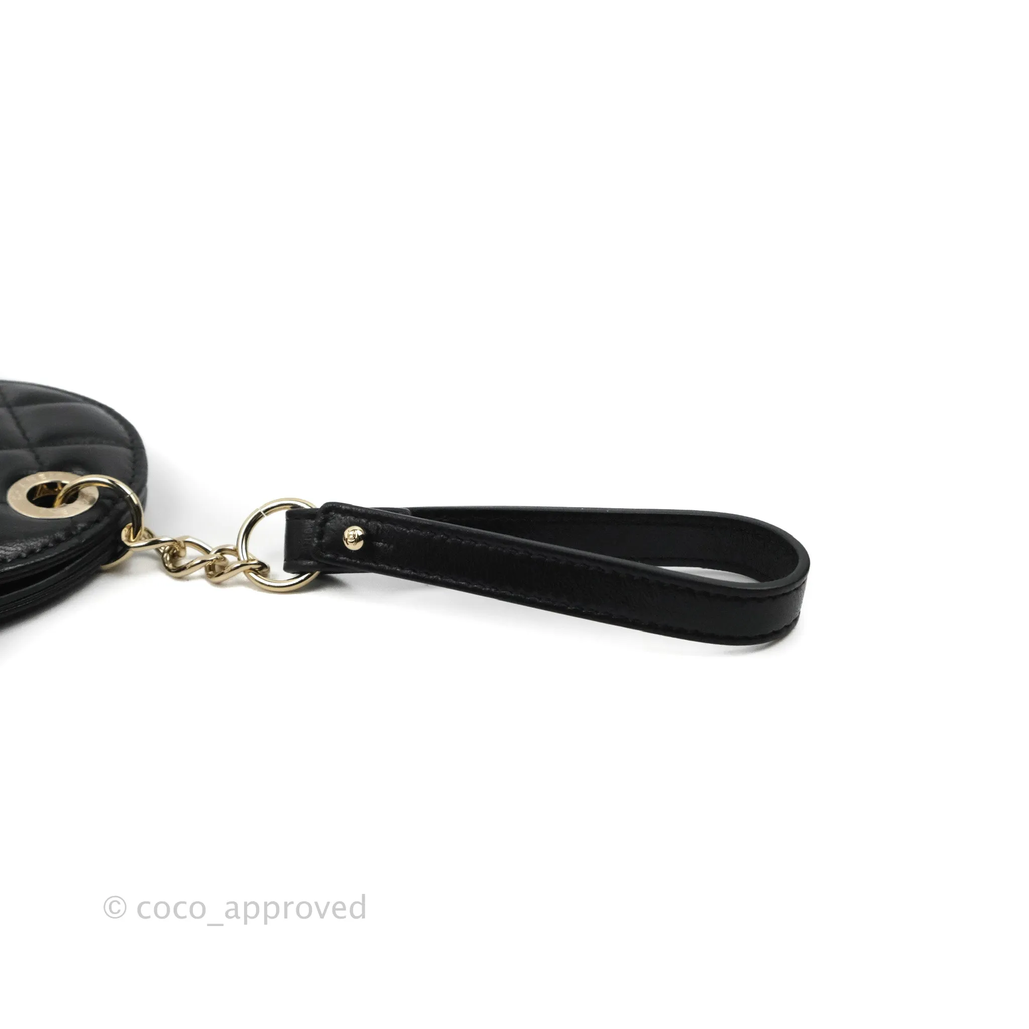 Chanel Quilted Round Luggage Tag Black Lambskin Gold Hardware