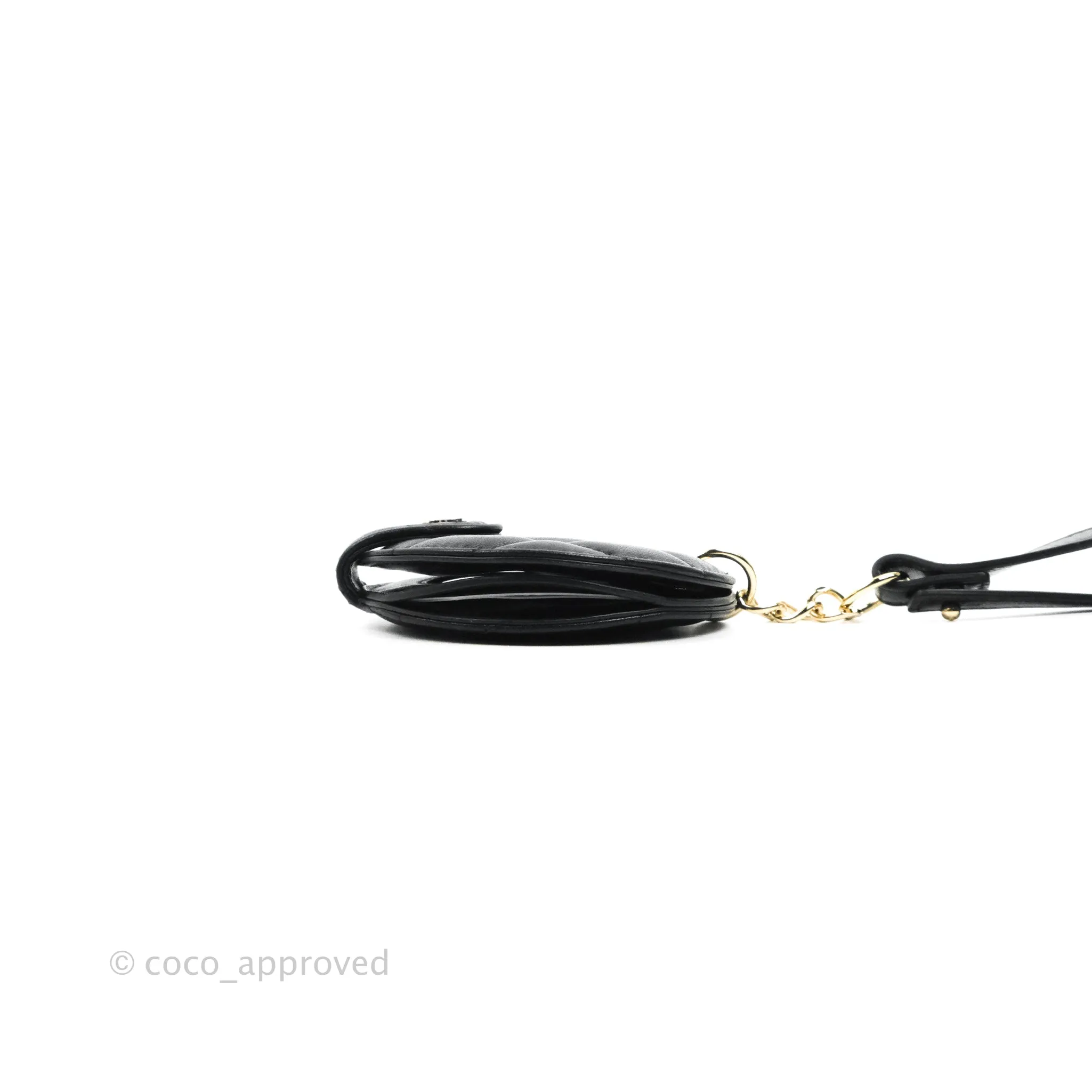 Chanel Quilted Round Luggage Tag Black Lambskin Gold Hardware