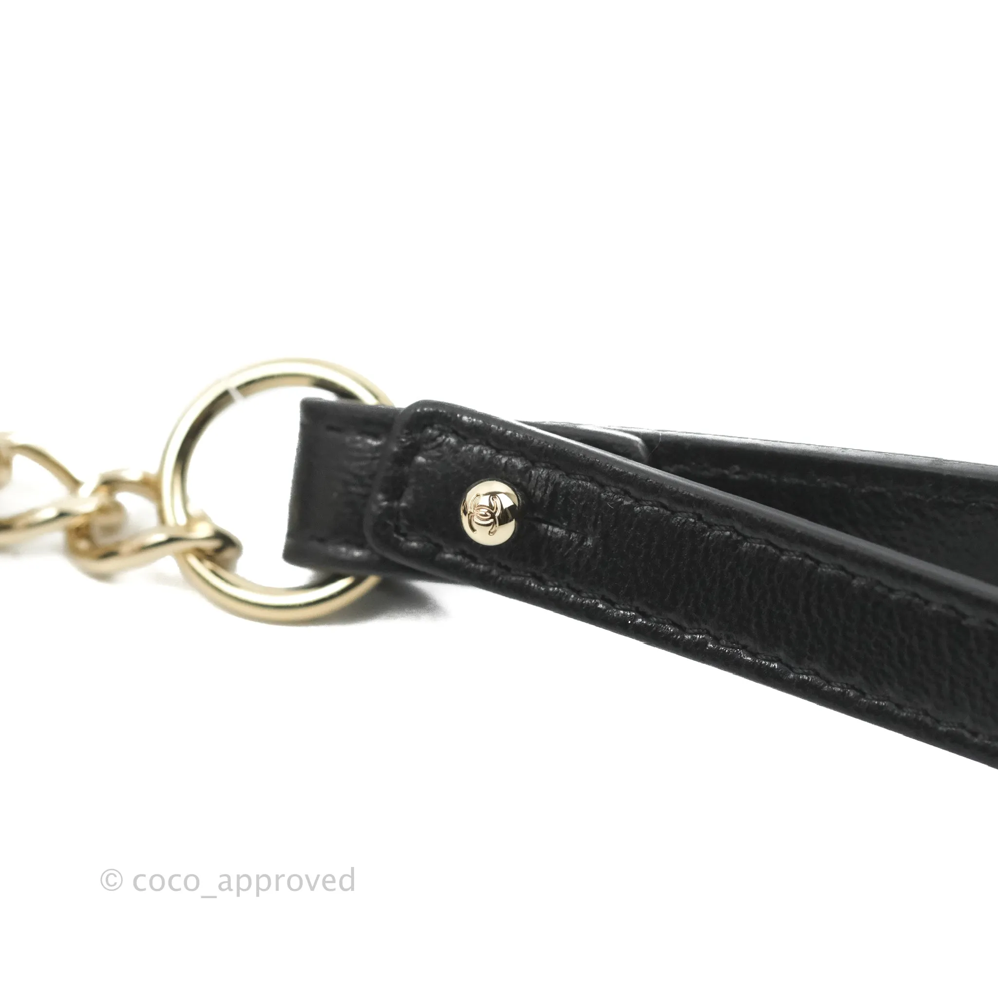 Chanel Quilted Round Luggage Tag Black Lambskin Gold Hardware