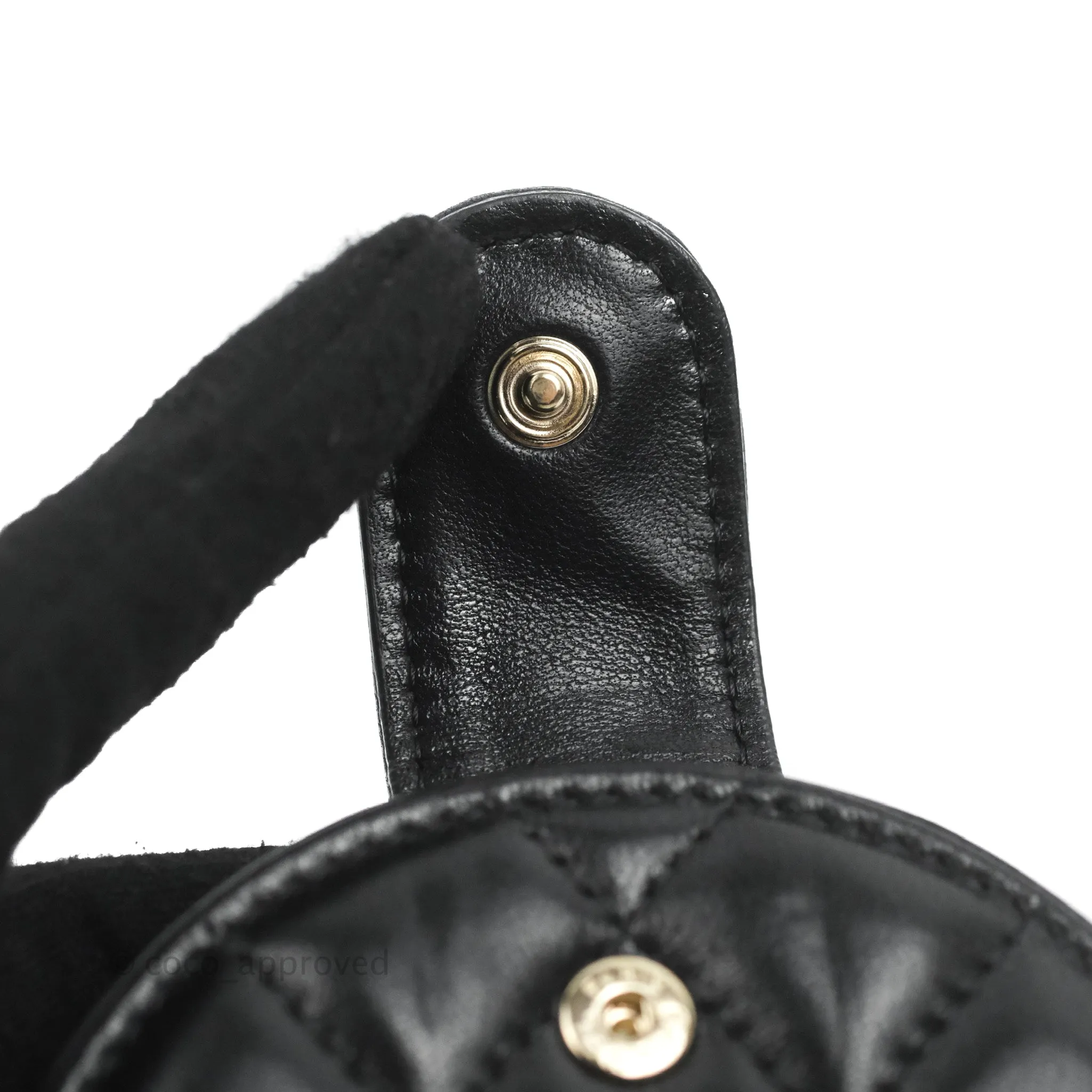Chanel Quilted Round Luggage Tag Black Lambskin Gold Hardware
