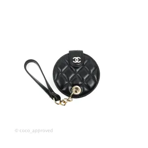 Chanel Quilted Round Luggage Tag Black Lambskin Gold Hardware