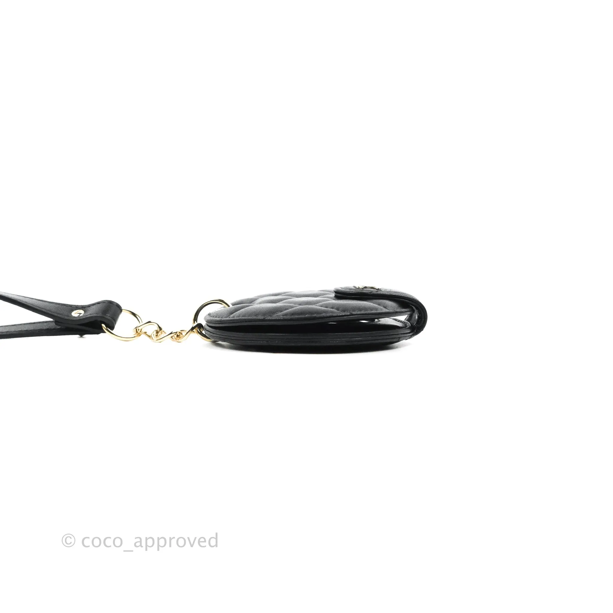 Chanel Quilted Round Luggage Tag Black Lambskin Gold Hardware