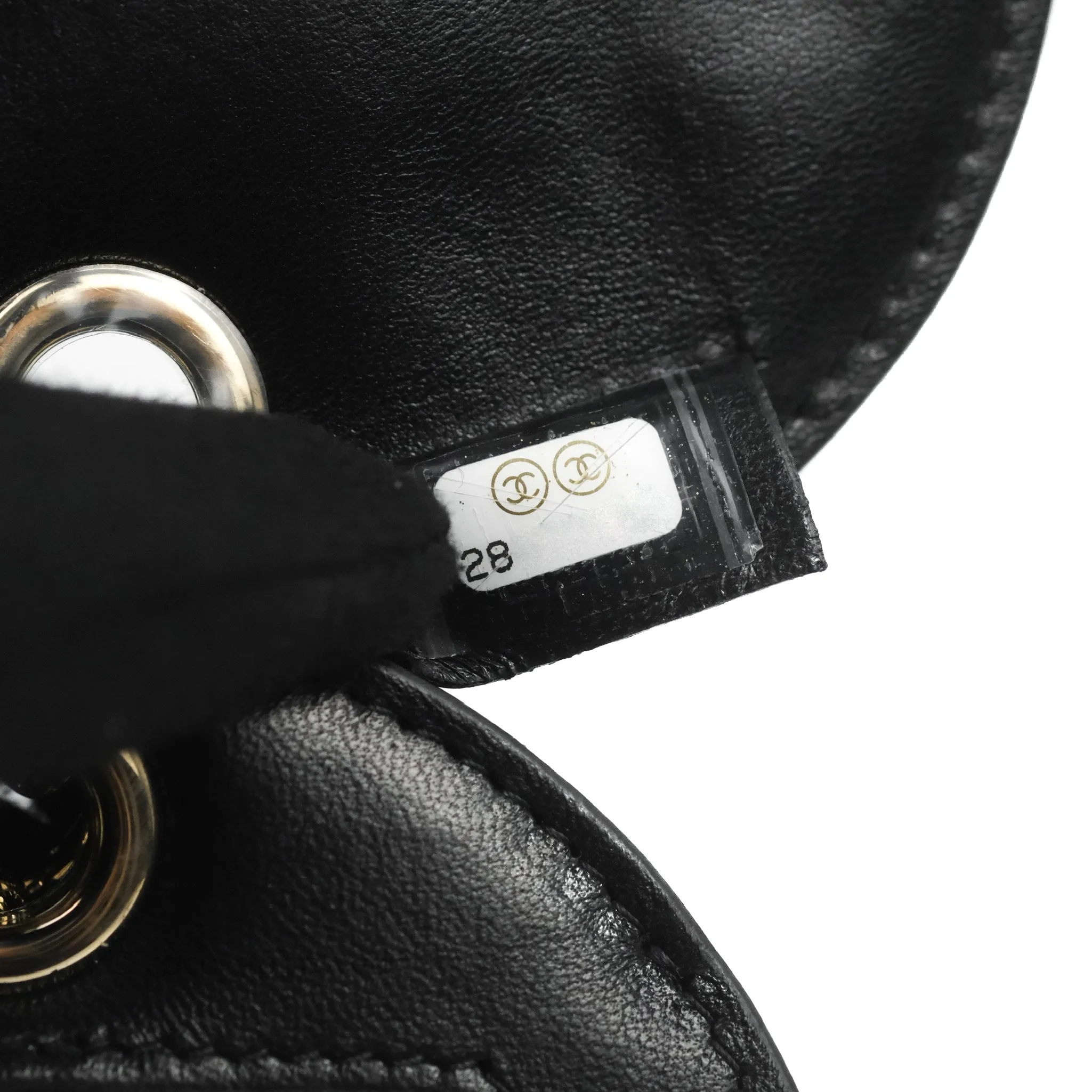 Chanel Quilted Round Luggage Tag Black Lambskin Gold Hardware