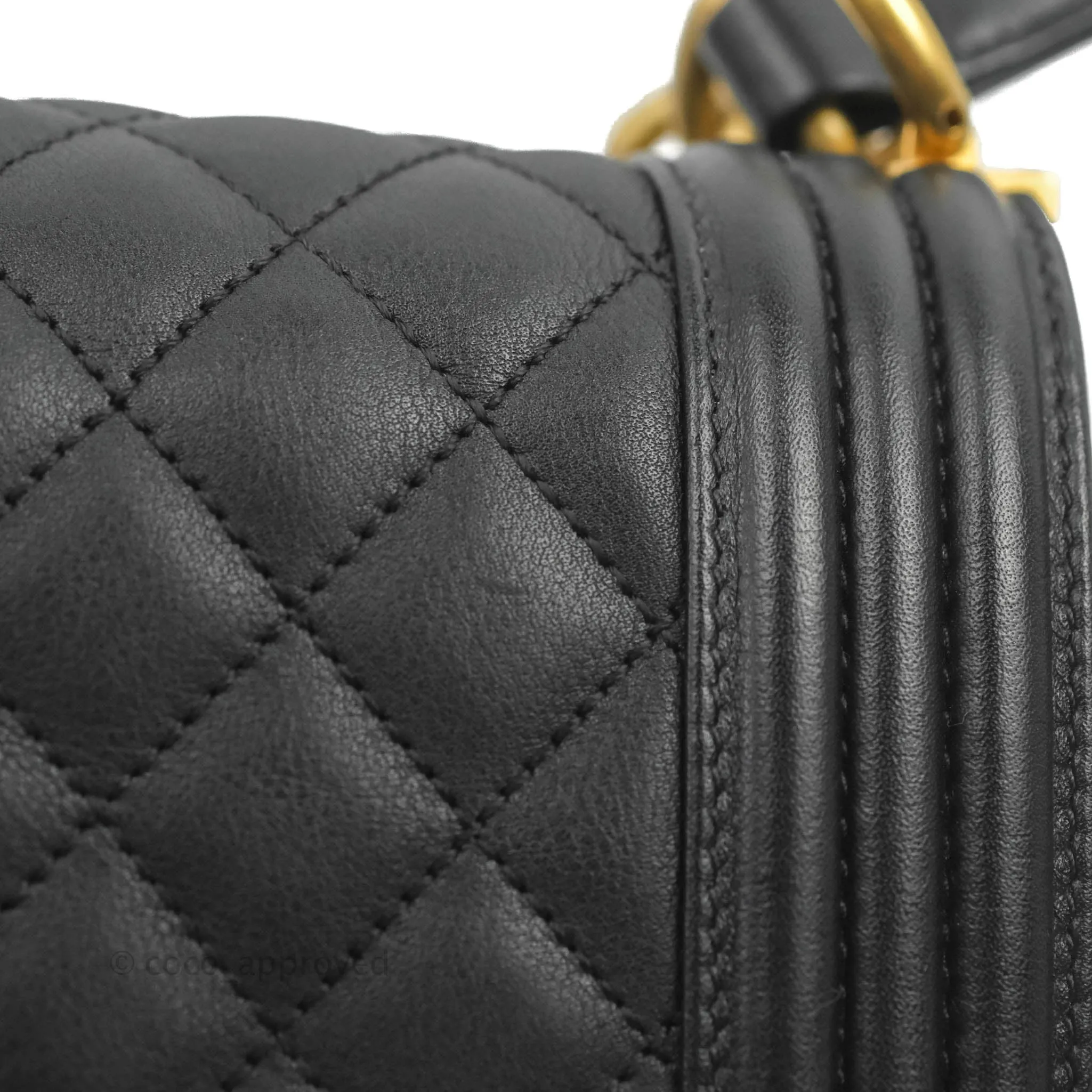 Chanel Quilted Small Boy Black Calfskin Aged Gold Hardware