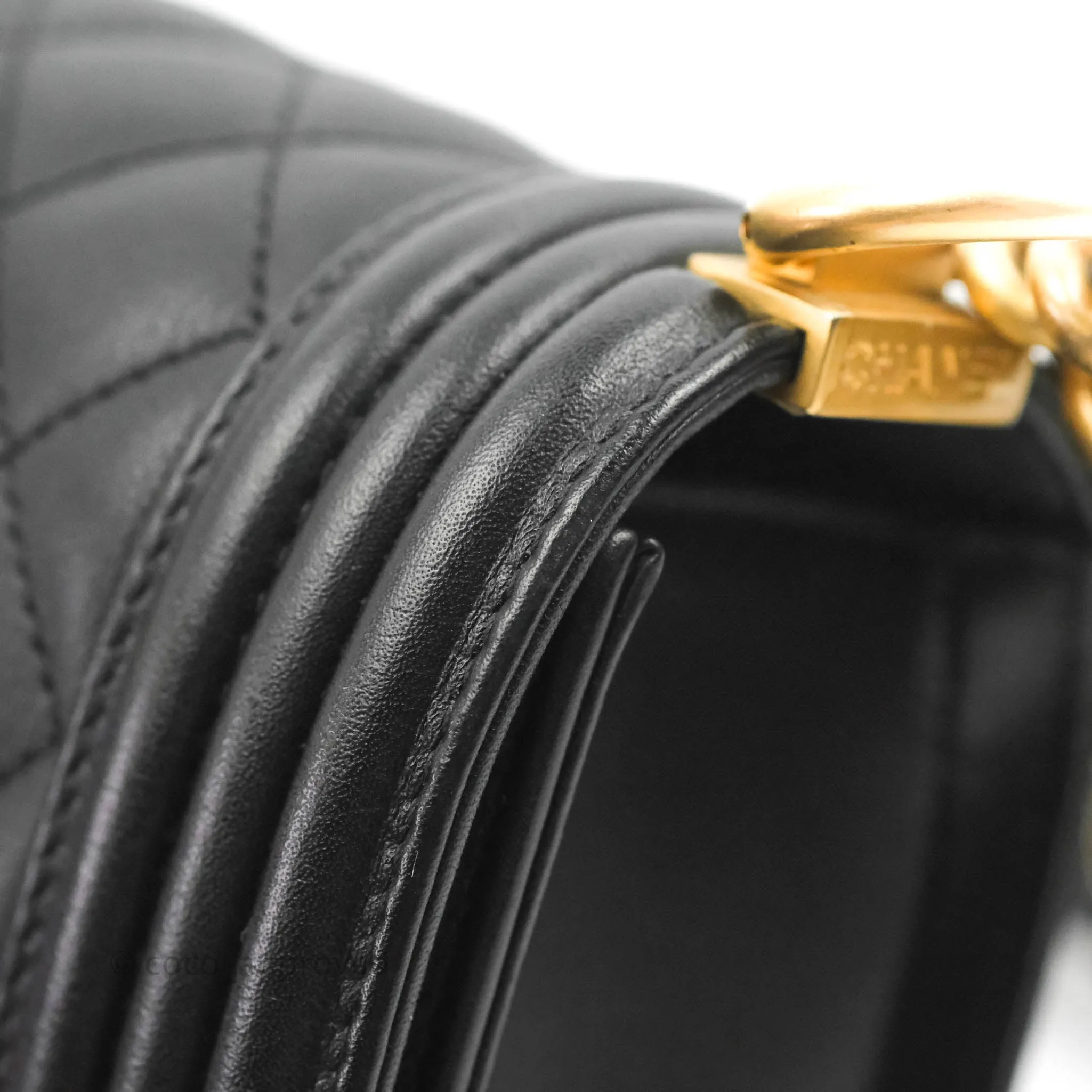 Chanel Quilted Small Boy Black Calfskin Aged Gold Hardware