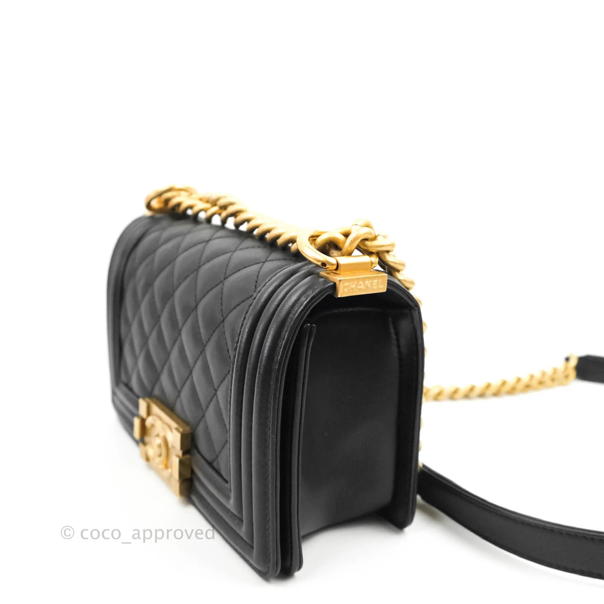 Chanel Quilted Small Boy Black Calfskin Aged Gold Hardware