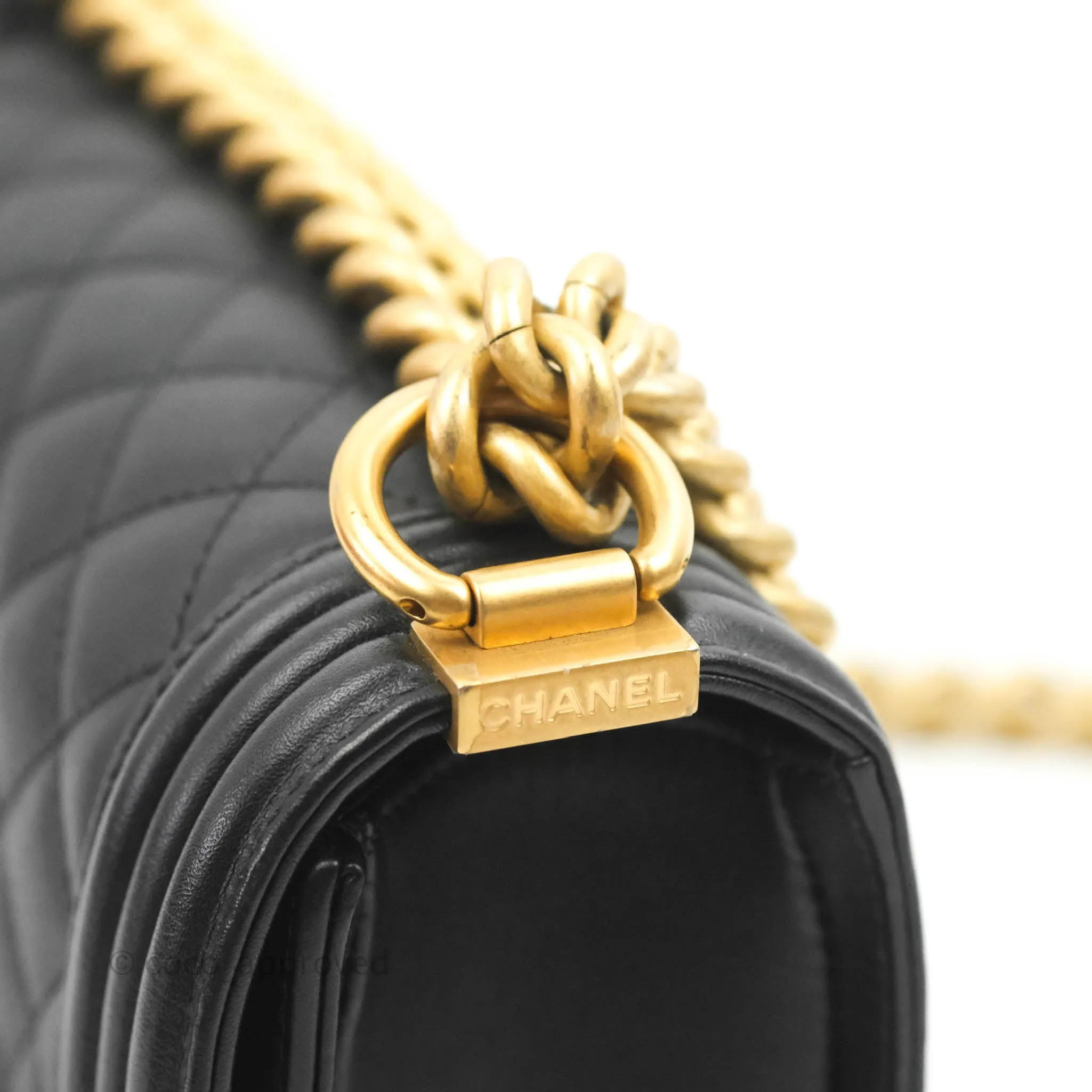 Chanel Quilted Small Boy Black Calfskin Aged Gold Hardware