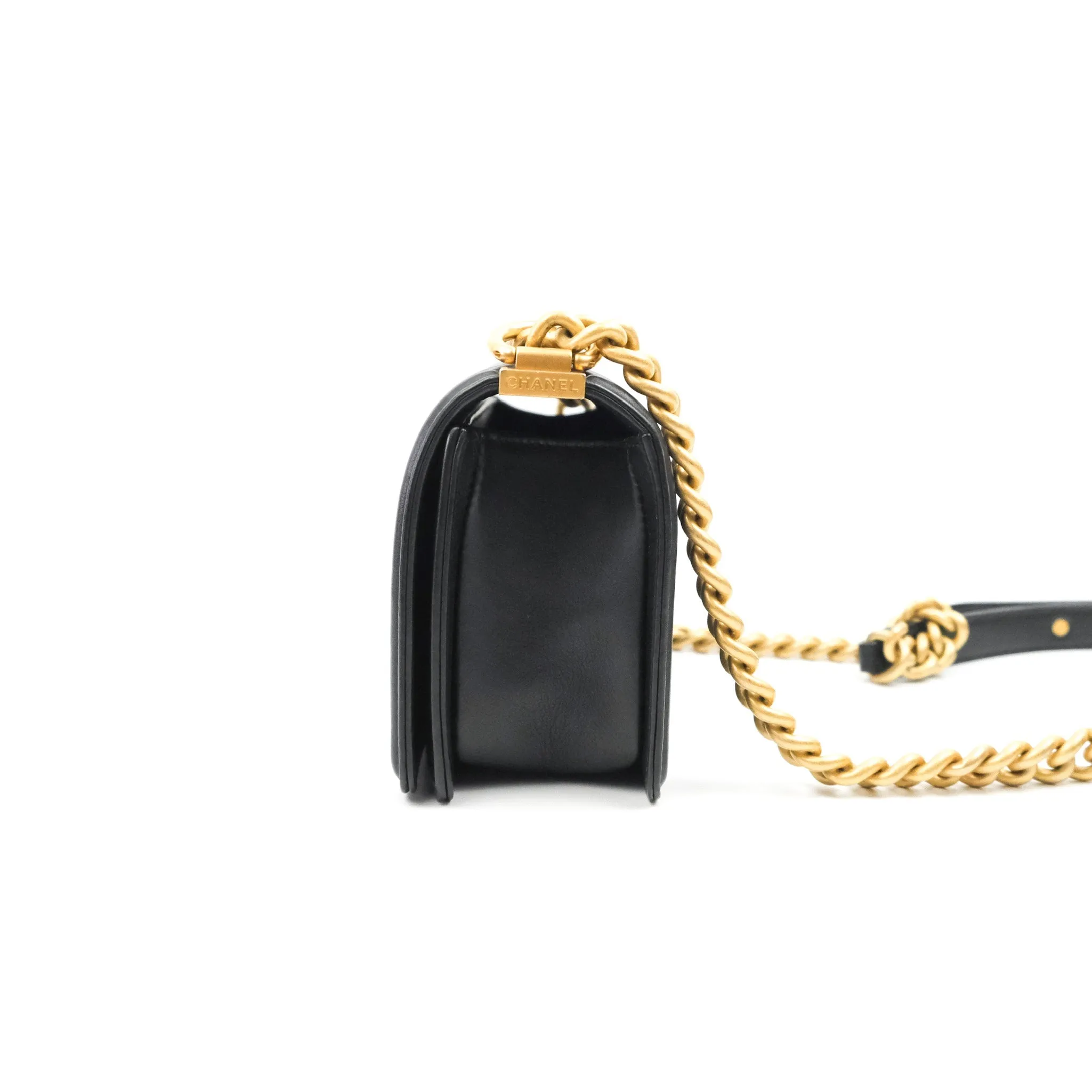 Chanel Quilted Small Boy Black Calfskin Aged Gold Hardware
