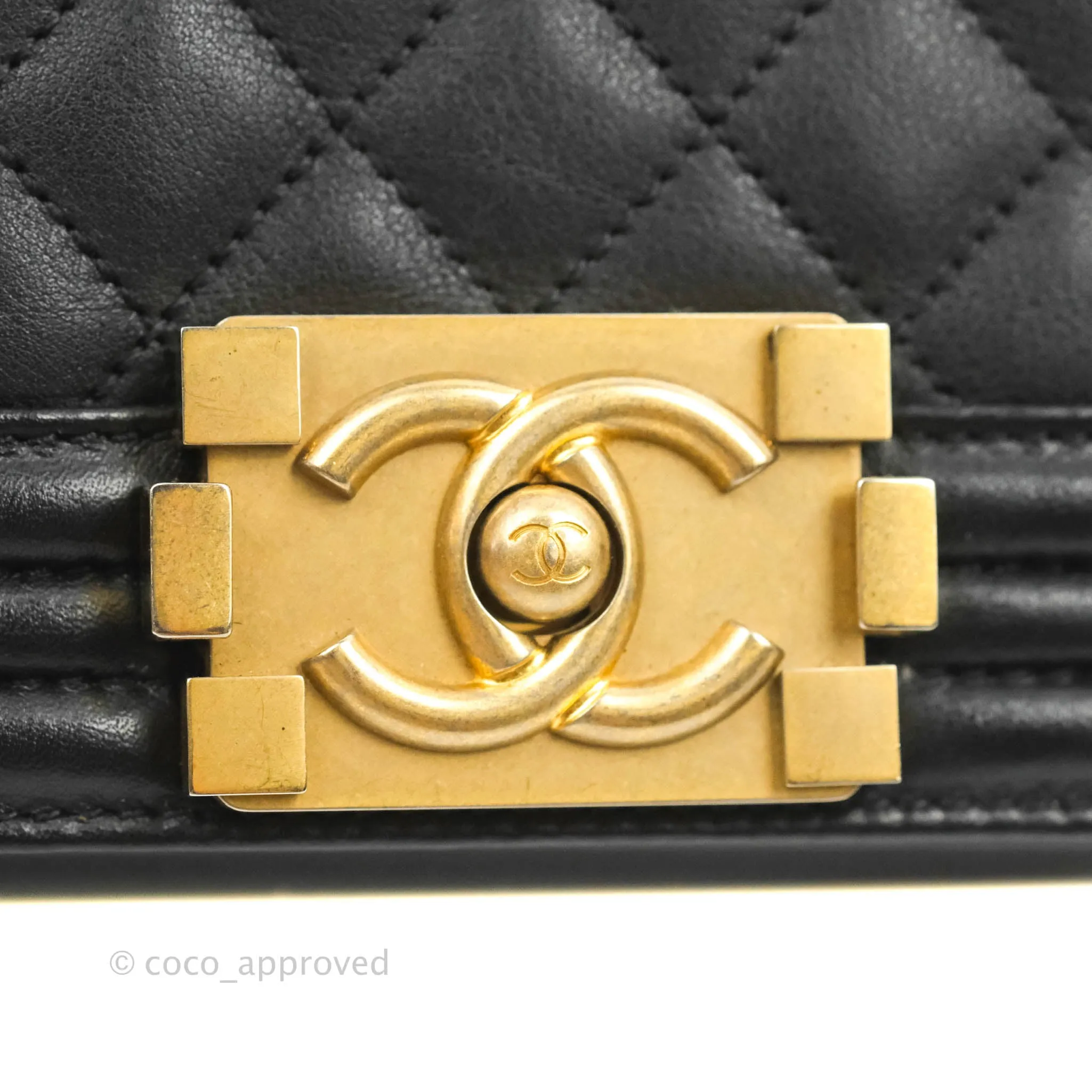 Chanel Quilted Small Boy Black Calfskin Aged Gold Hardware